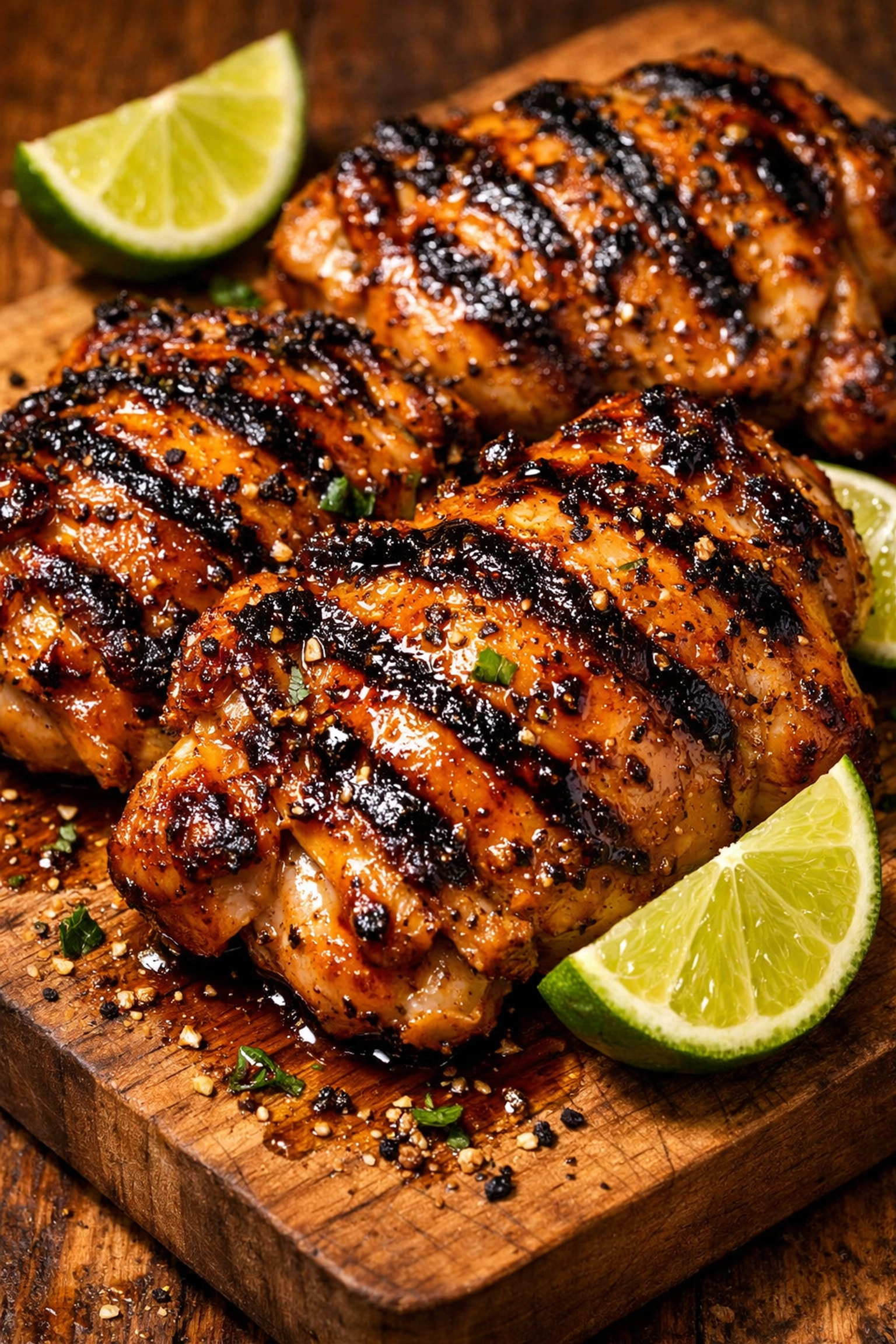 Grilled chicken thighs with a honey-lime glaze, a simple and flavorful easy weeknight dinner.