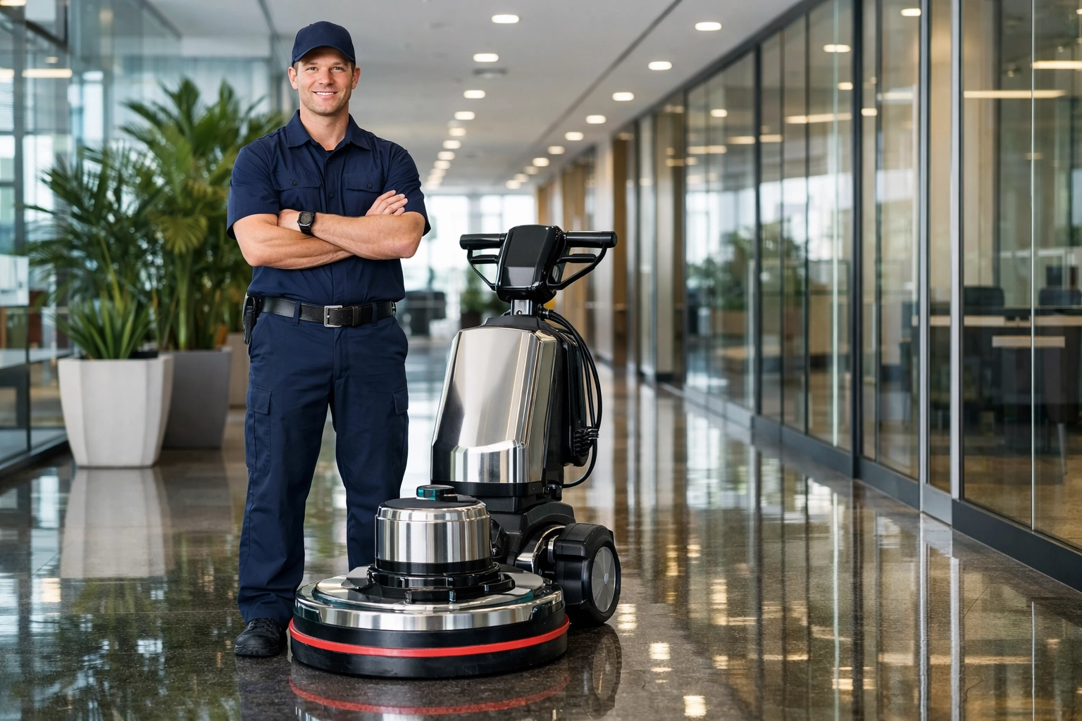 Professional technician providing commercial cleaning services Westchester County NY in a modern facility.