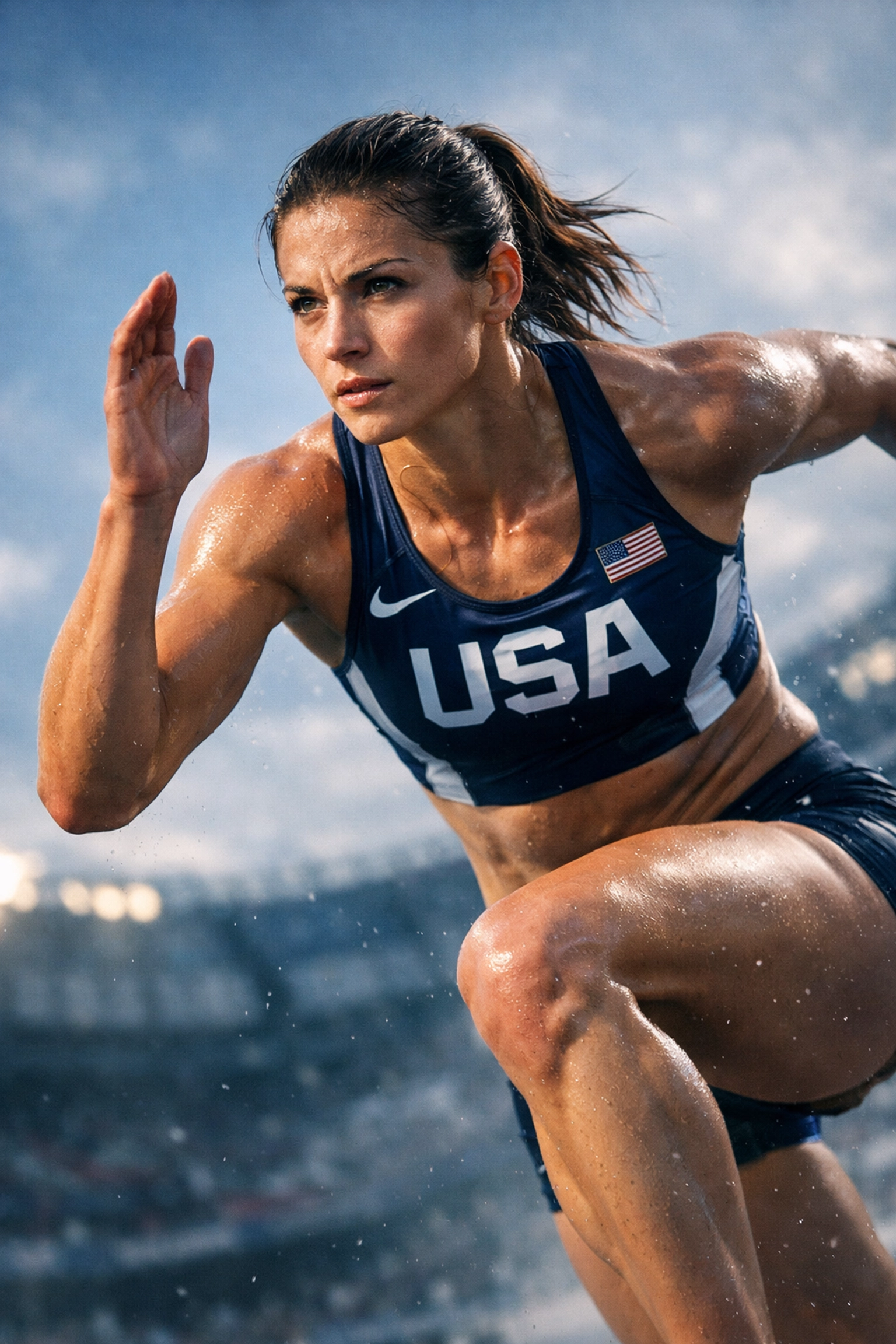 Olympic athlete training with determination showing resilience and perseverance in competition