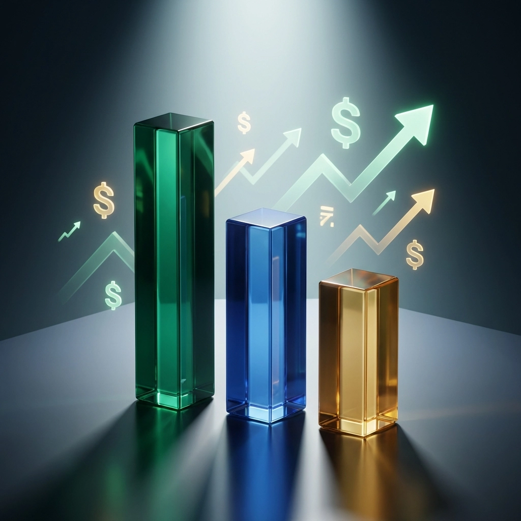 Visual representation of the 40/30/30 portfolio model with three glowing pillars for equities, fixed income, and alternatives.