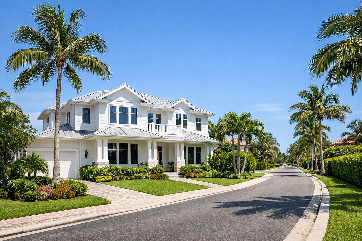 Modern coastal home in an upscale Palm Beach County neighborhood, ideal for luxury suburban living.