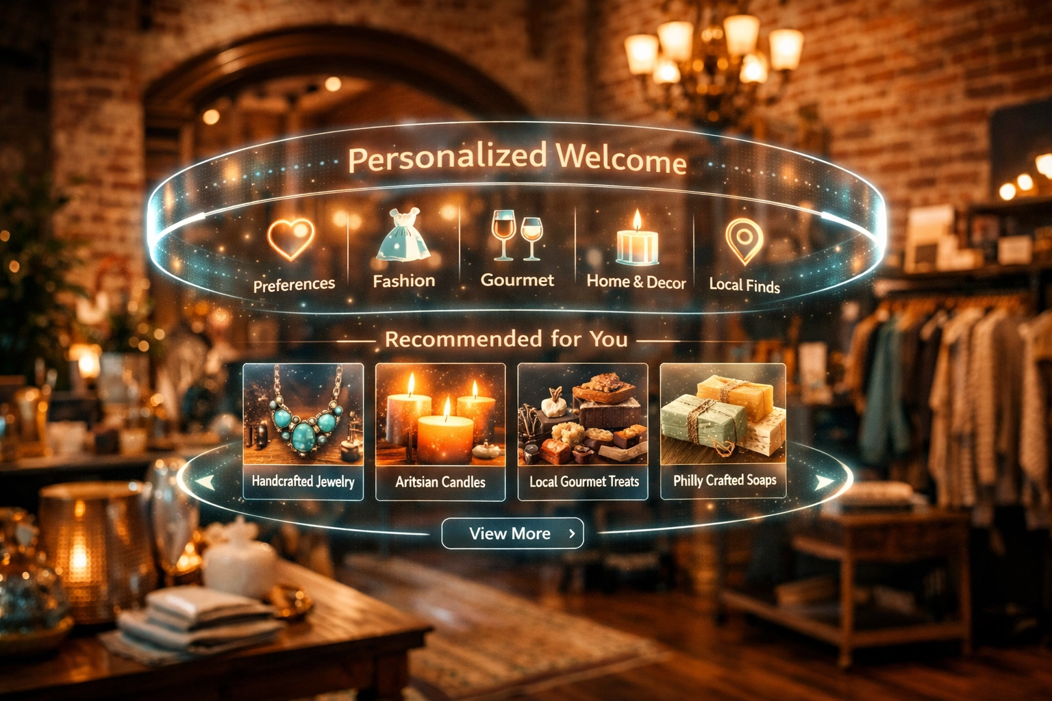Digital personalization dashboard for a Philadelphia boutique showing tailored customer offers.