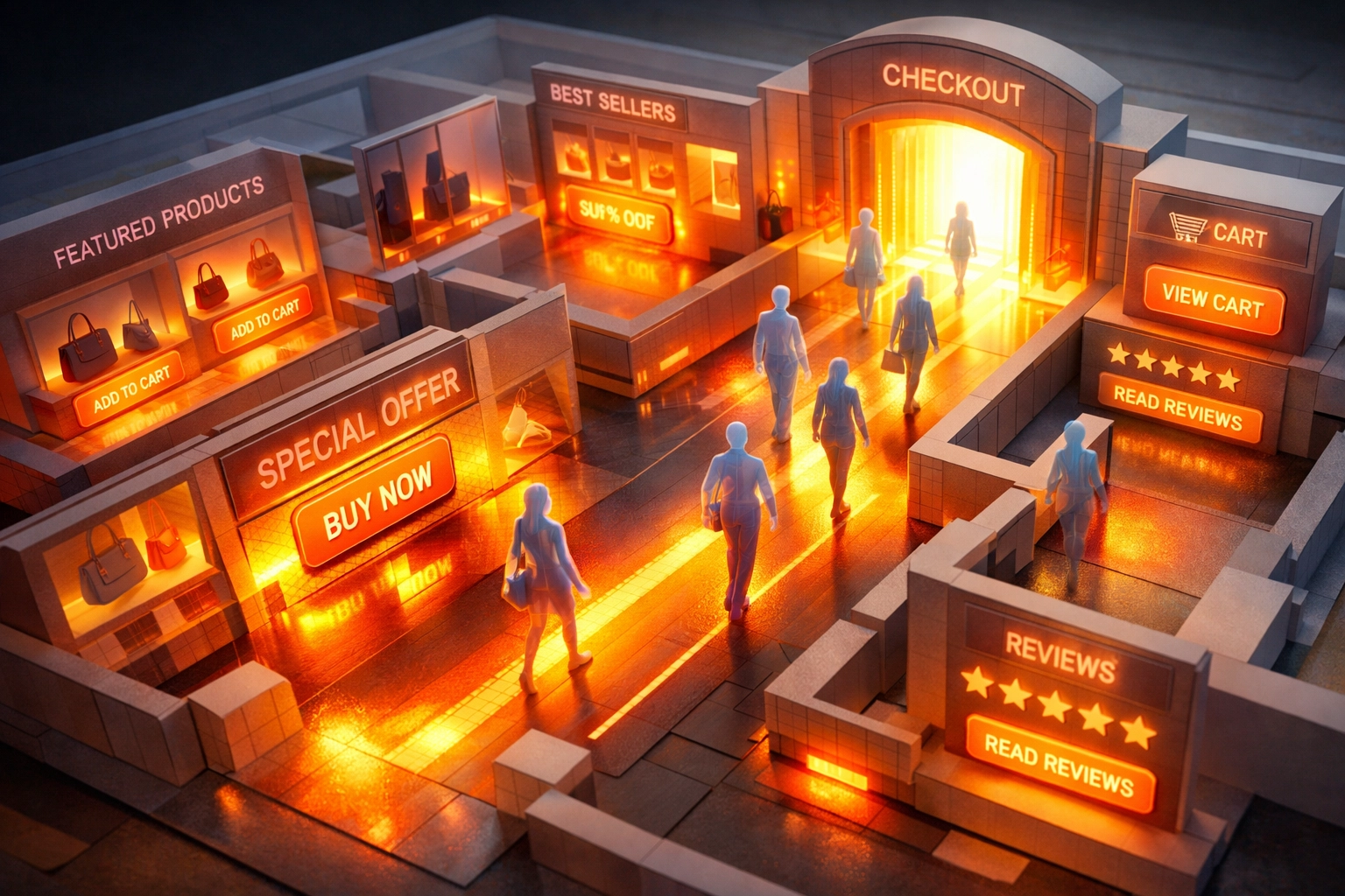 User behavior heat map on an ecommerce website development layout to boost conversion rates.