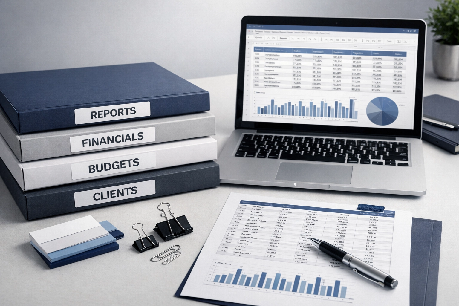 Organized financial documents prepared for confidential business sale in Alabama