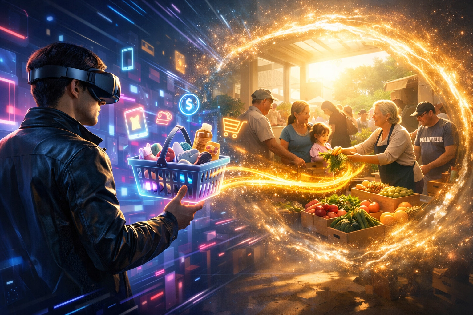 Virtual shopping in the metaverse powered by Larecoin.ai to fund local food banks and social causes.