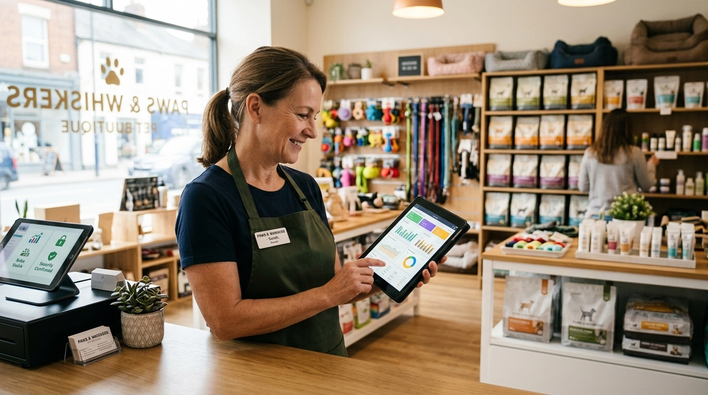 A small business owner looking relieved after securing their HR strategy.