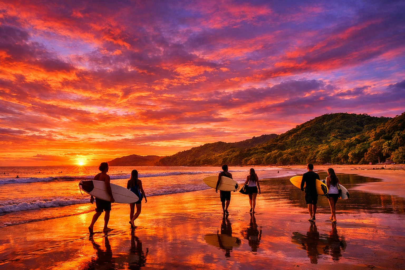 Sunset at Tamarindo Beach, a popular destination for travelers using the LIR to Tamarindo shuttle.