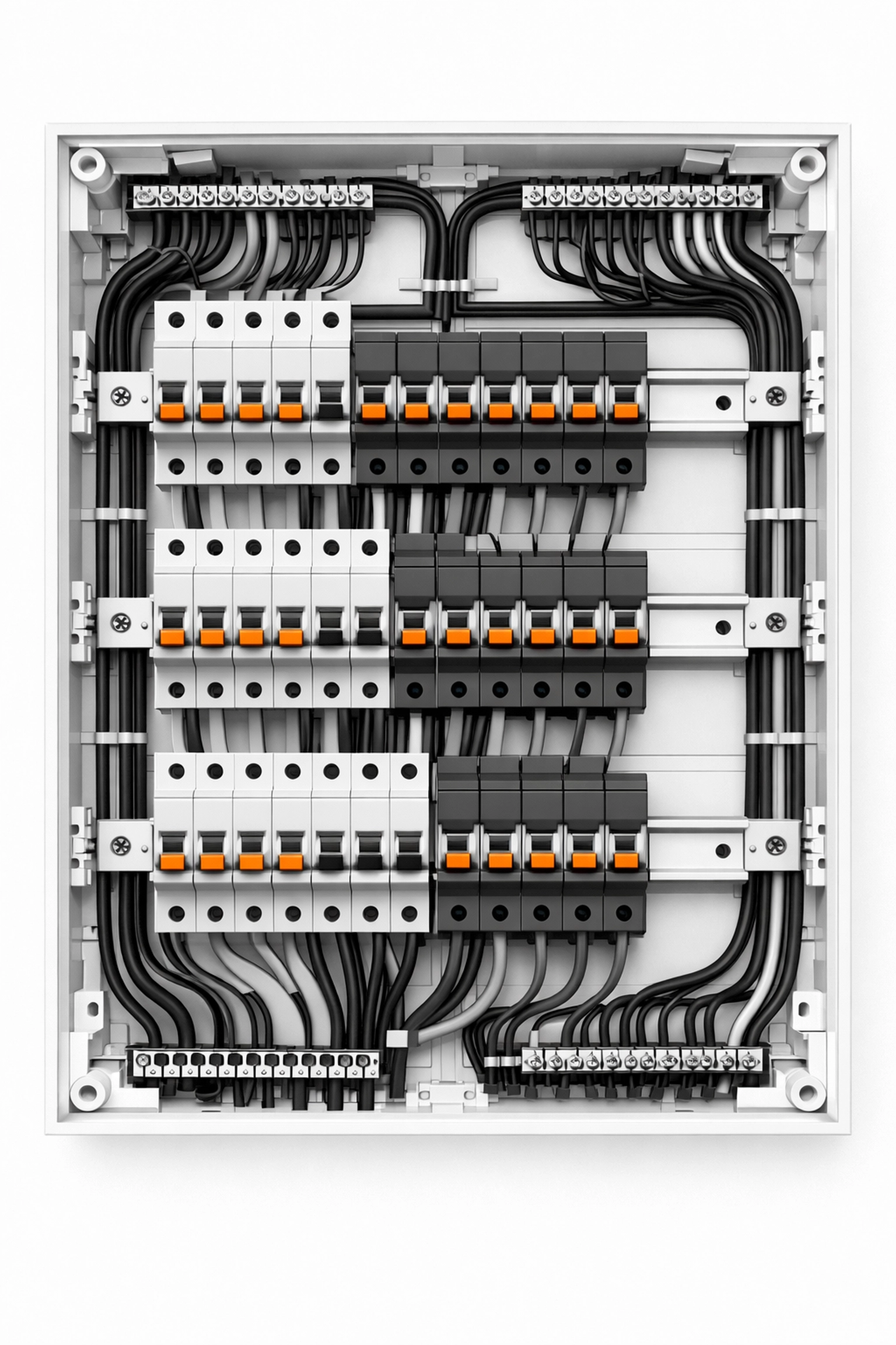 Fachgerecht verdrahteter Sicherungskasten eines Wiener Elektrotechnik-Meisterbetriebs.