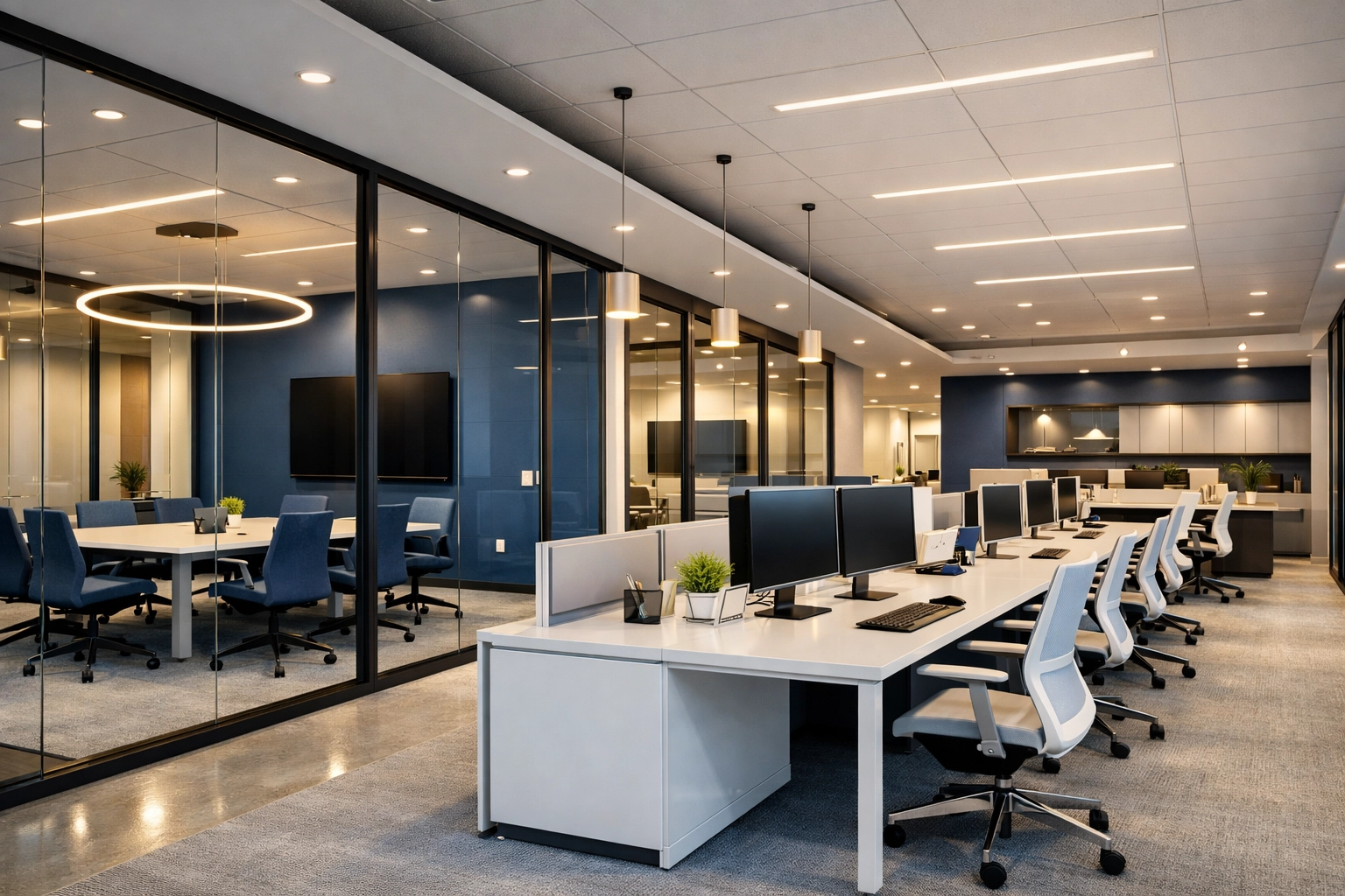 Clean post-construction commercial office in Lynn ready for business with dust-free surfaces.