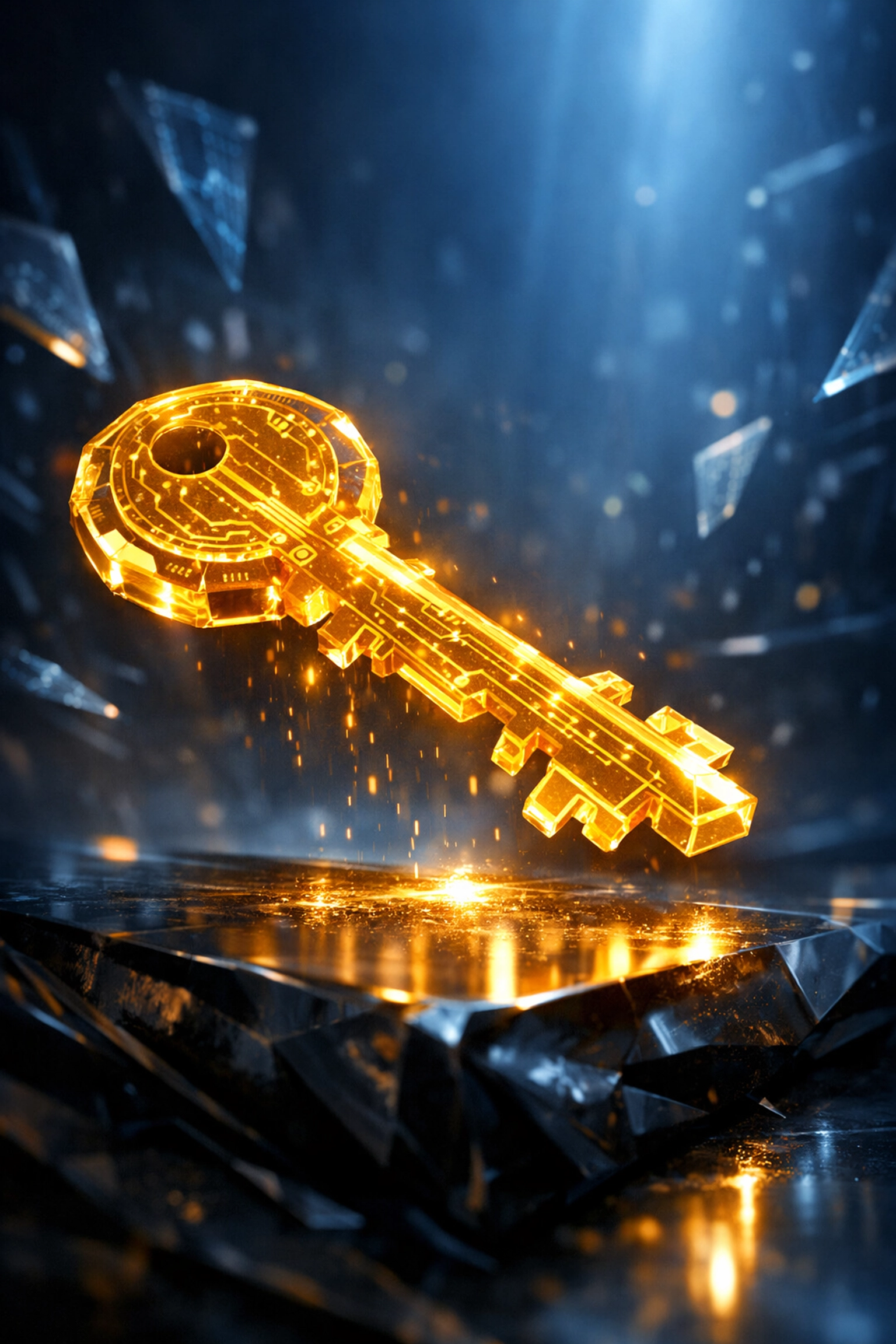 Secure digital private key representing financial sovereignty and merchant self-custody on Larecoin.ai