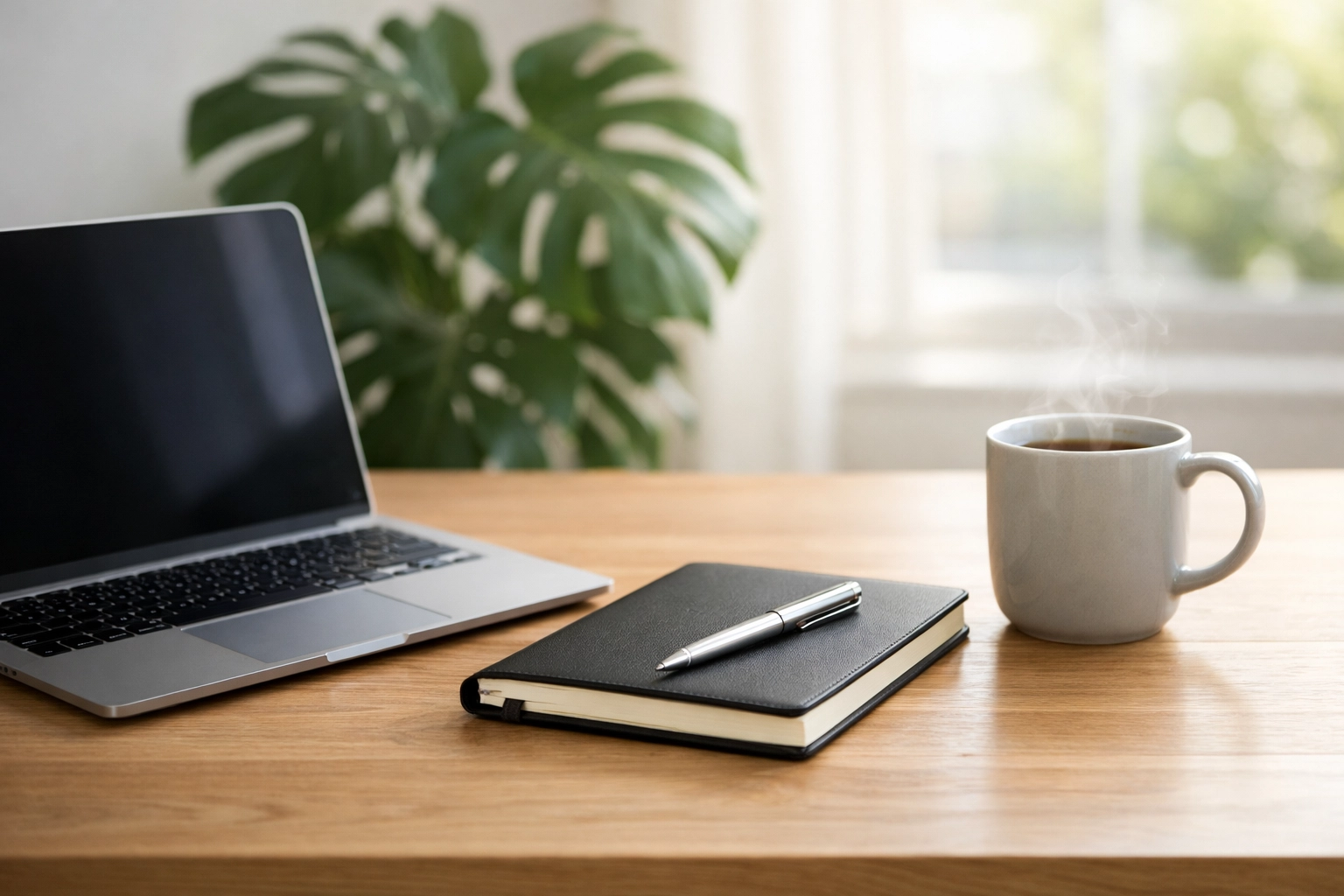 Organized office desk with laptop representing a clean CRM setup for a better sales funnel strategy.