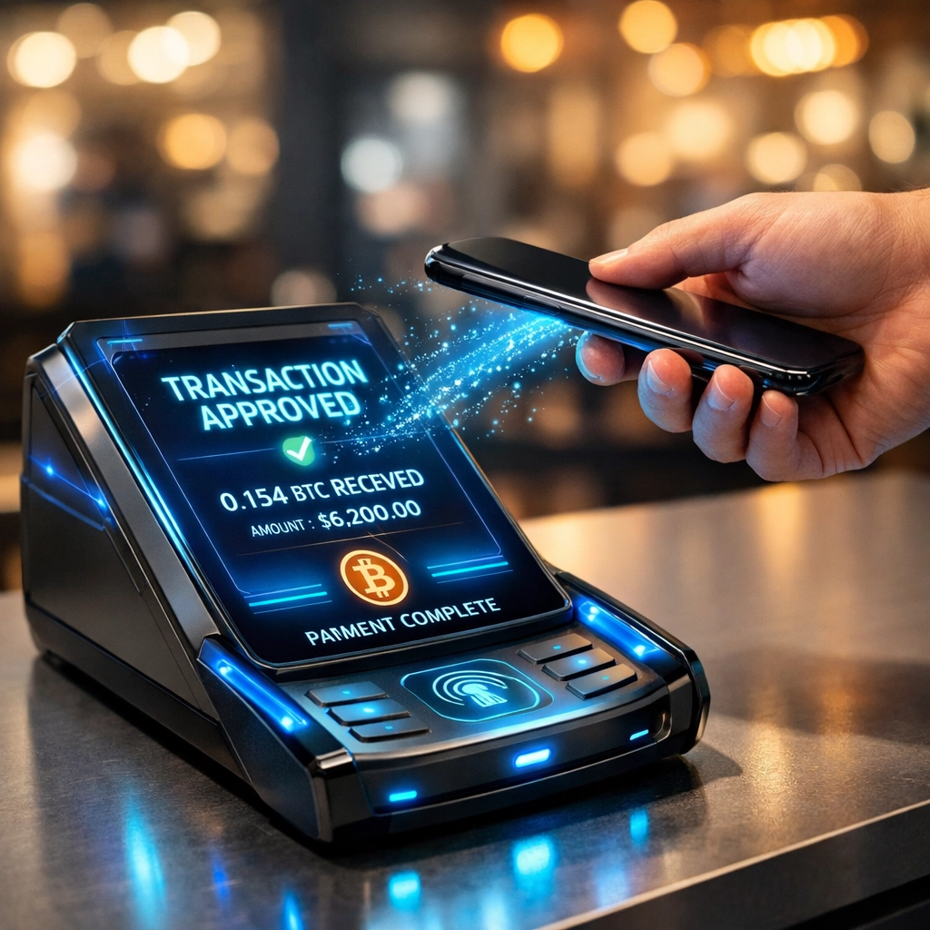 Instant crypto payment confirmation on digital terminal with customer smartphone transaction