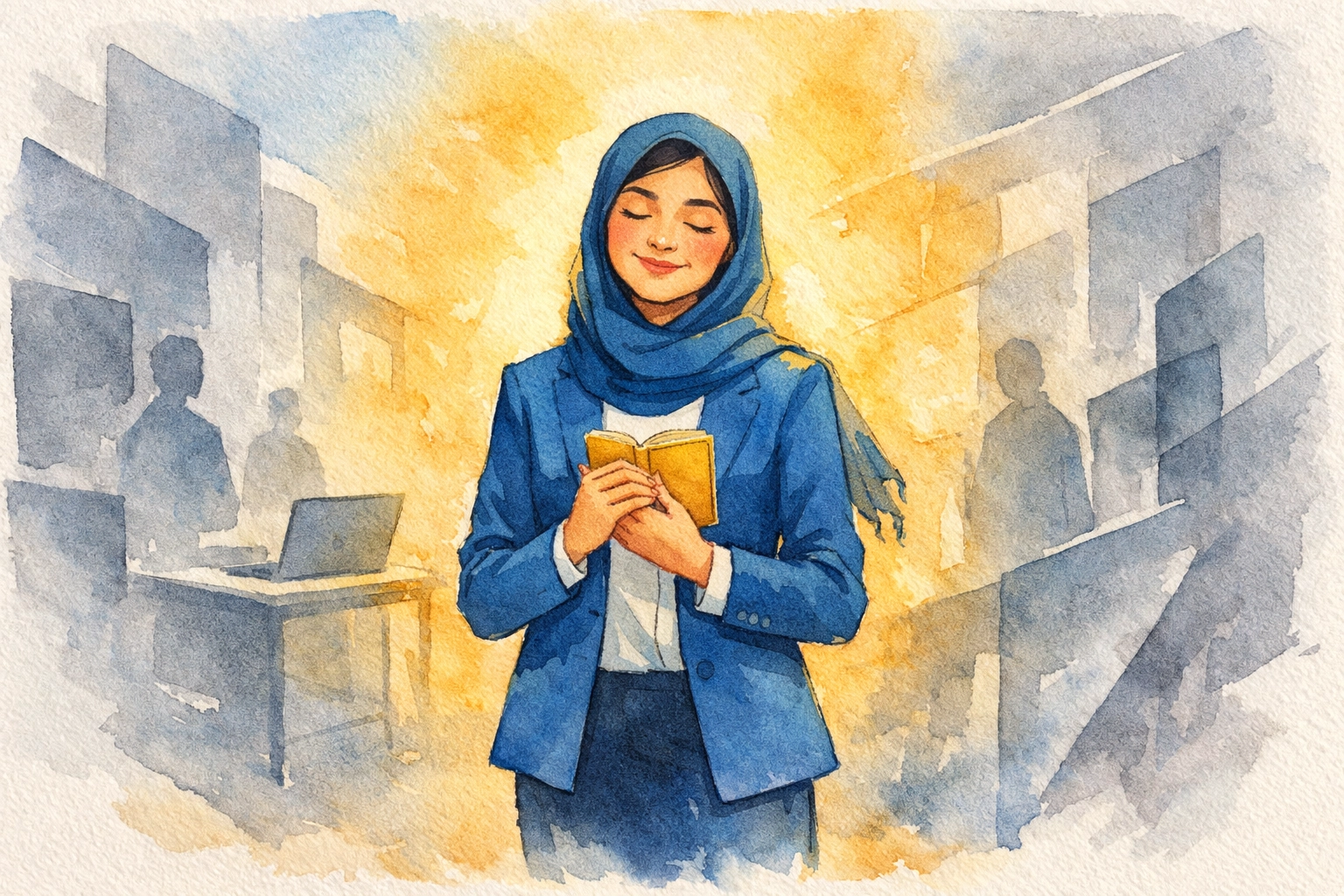 Christian woman staying authentic in modern workplace holding faith close to heart