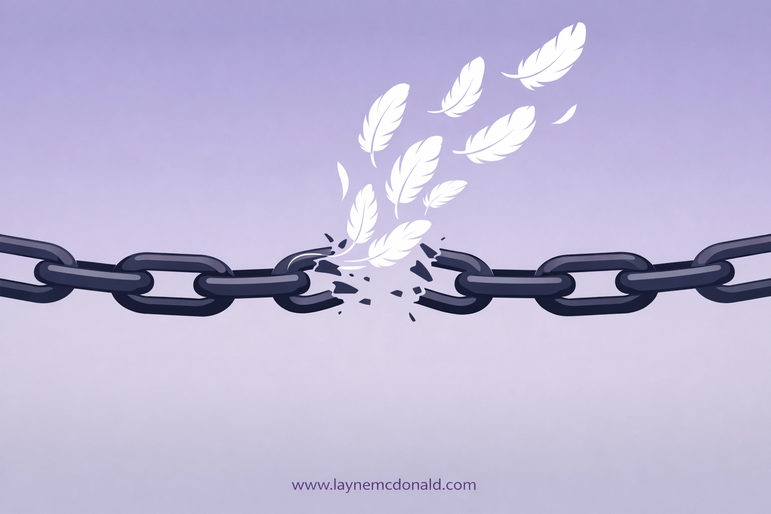 A breaking chain transforming into feathers symbolizing emotional release through the power of radical forgiveness.