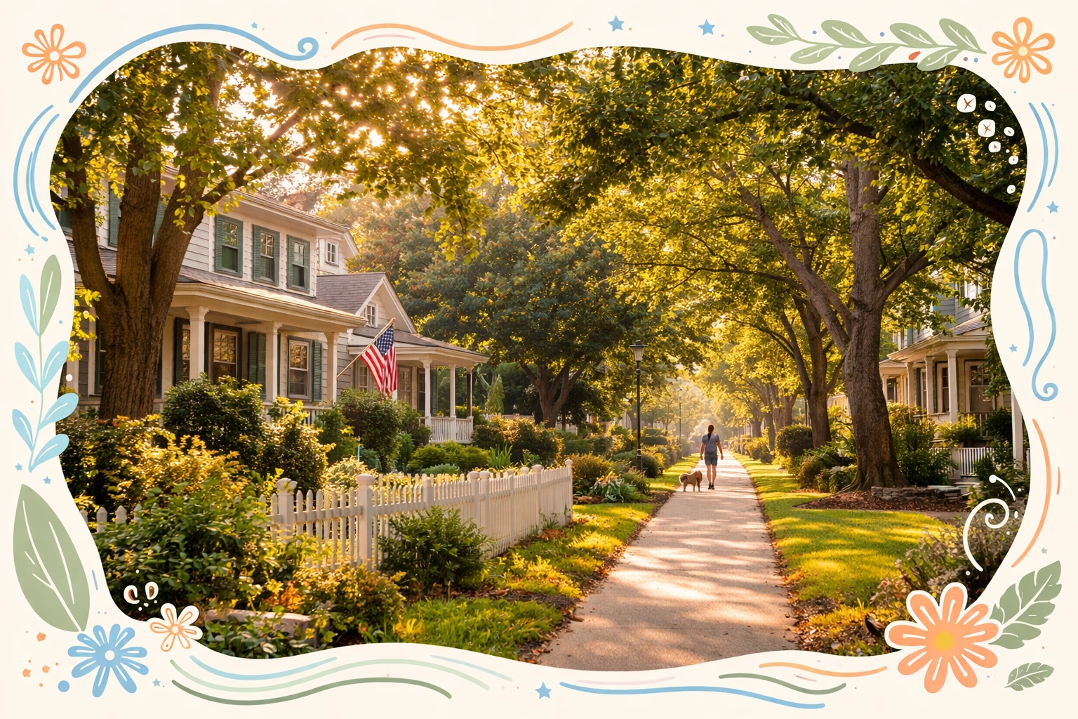 Quiet tree-lined street with craftsman homes in Marietta, GA, perfect for remote work and relaxed suburban living.