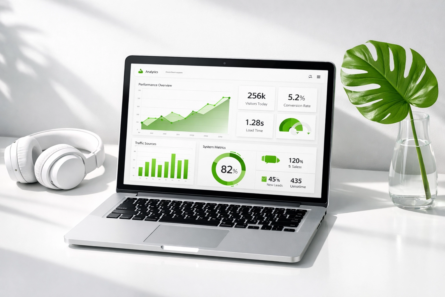 Laptop showing small business website design and performance data for local SEO optimization.