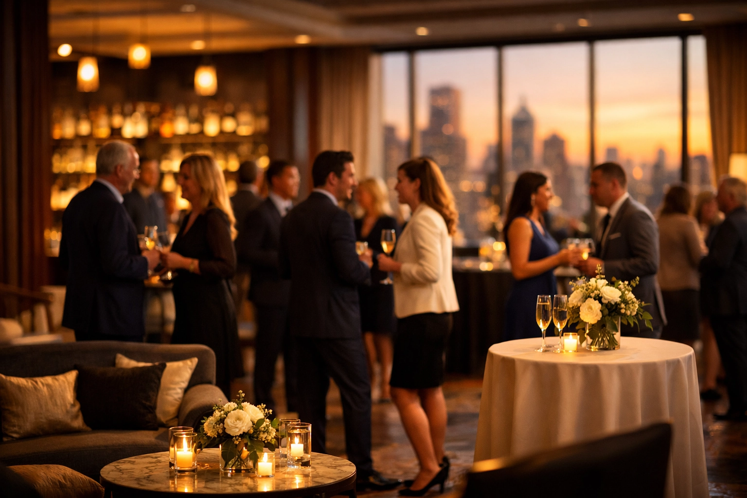 Boost Your Brand Visibility at the Super Bowl Instantly with These 5 VIP Hospitality Strategies VIP executives networking at pre-game Super Bowl reception in luxury venue