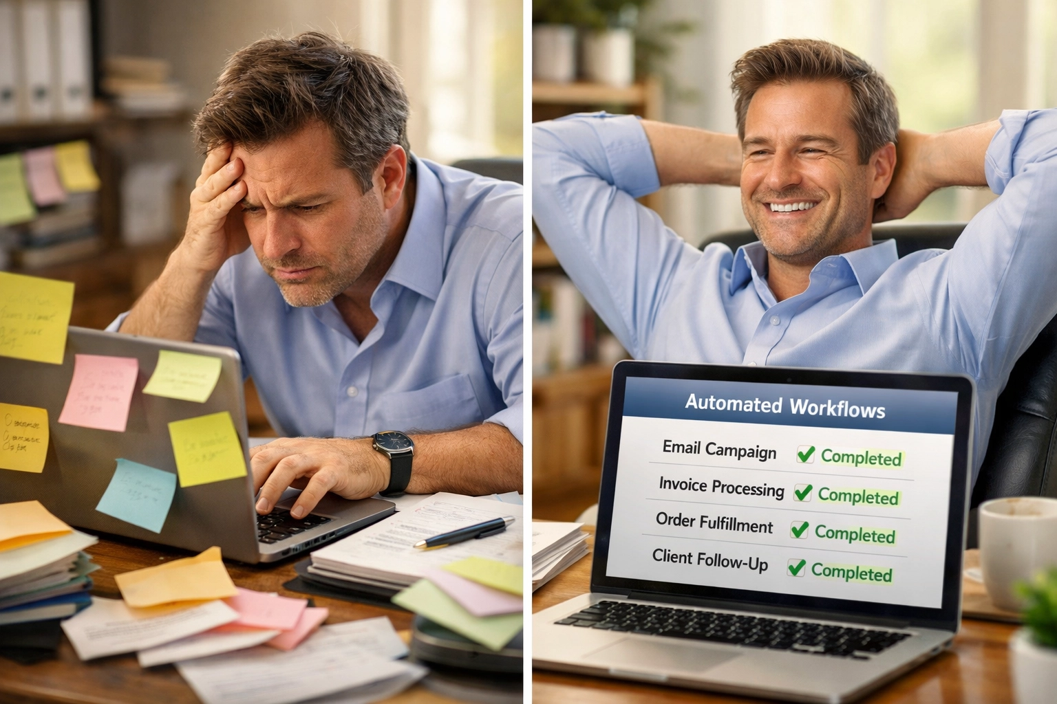 Comparison of manual client onboarding versus automated workflow system with efficiency gains