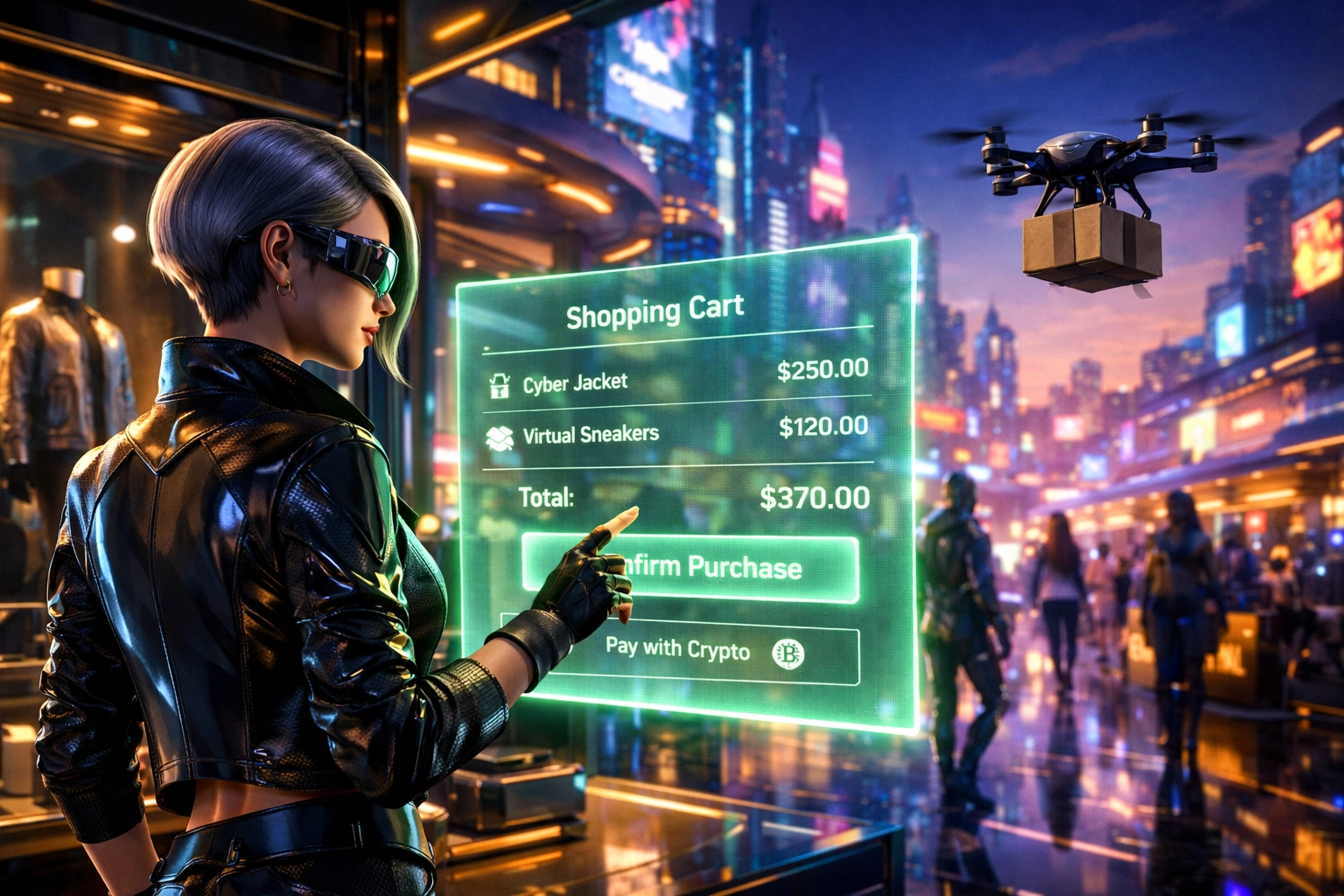 Digital shopper using Larecoin.ai for metaverse B2B2C payments and physical goods delivery.