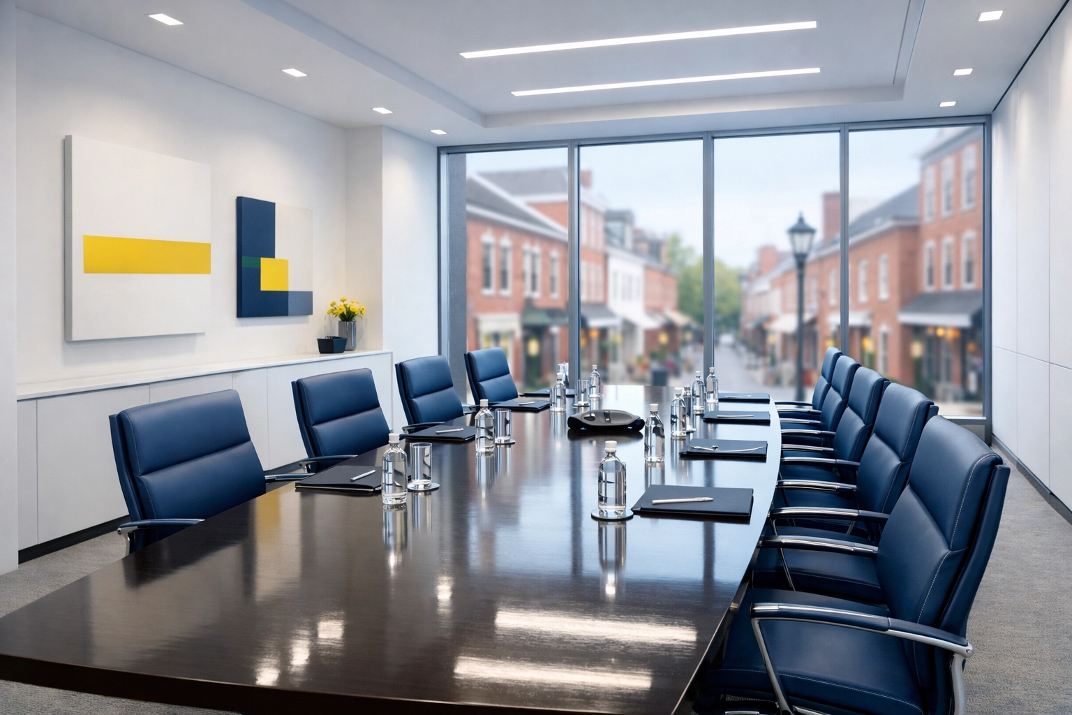 A clean, modern conference room in Westfield MA showcasing expert commercial office cleaning results.