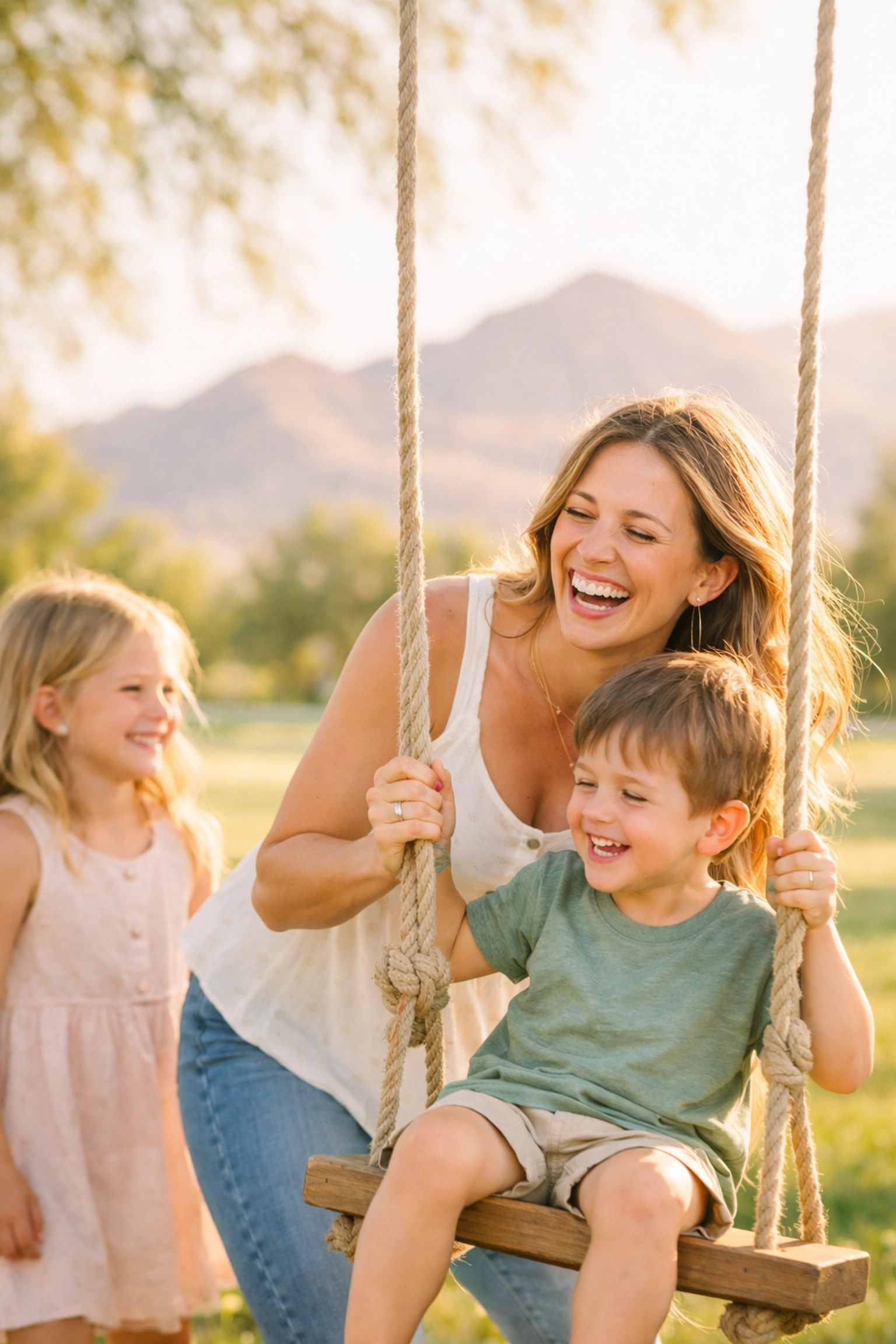 Healthy mother in Nevada playing with her children, highlighting surrogate health and wellness.