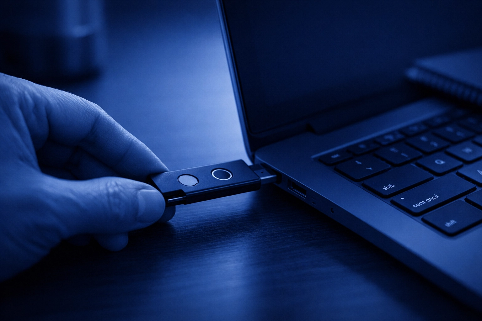 Using a physical security key for Gmail 2-step verification in a modern workspace.