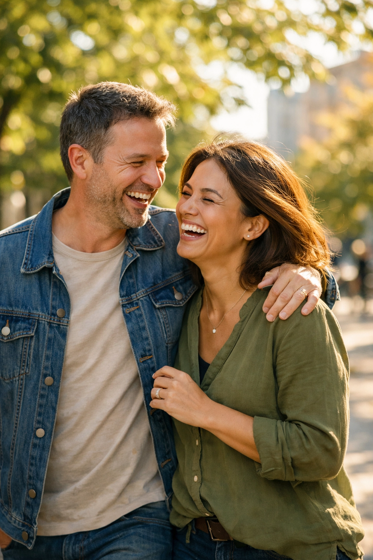 Happy couple walking in a park, relieved after using personal loans for bad credit.