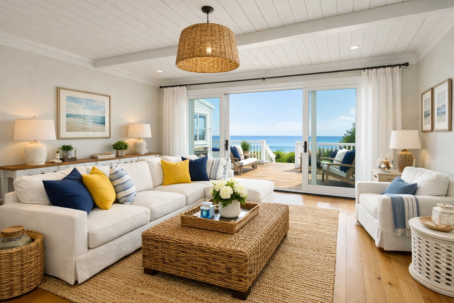 Spotless coastal-style living room in Sagamore reflecting the peace of regular house cleaning.