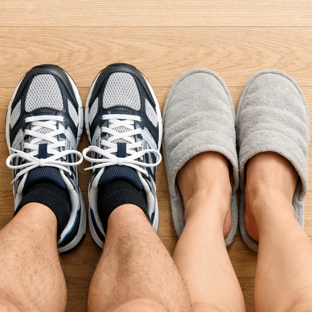 Comparison of safe supportive shoes versus unsafe slippers for fall prevention