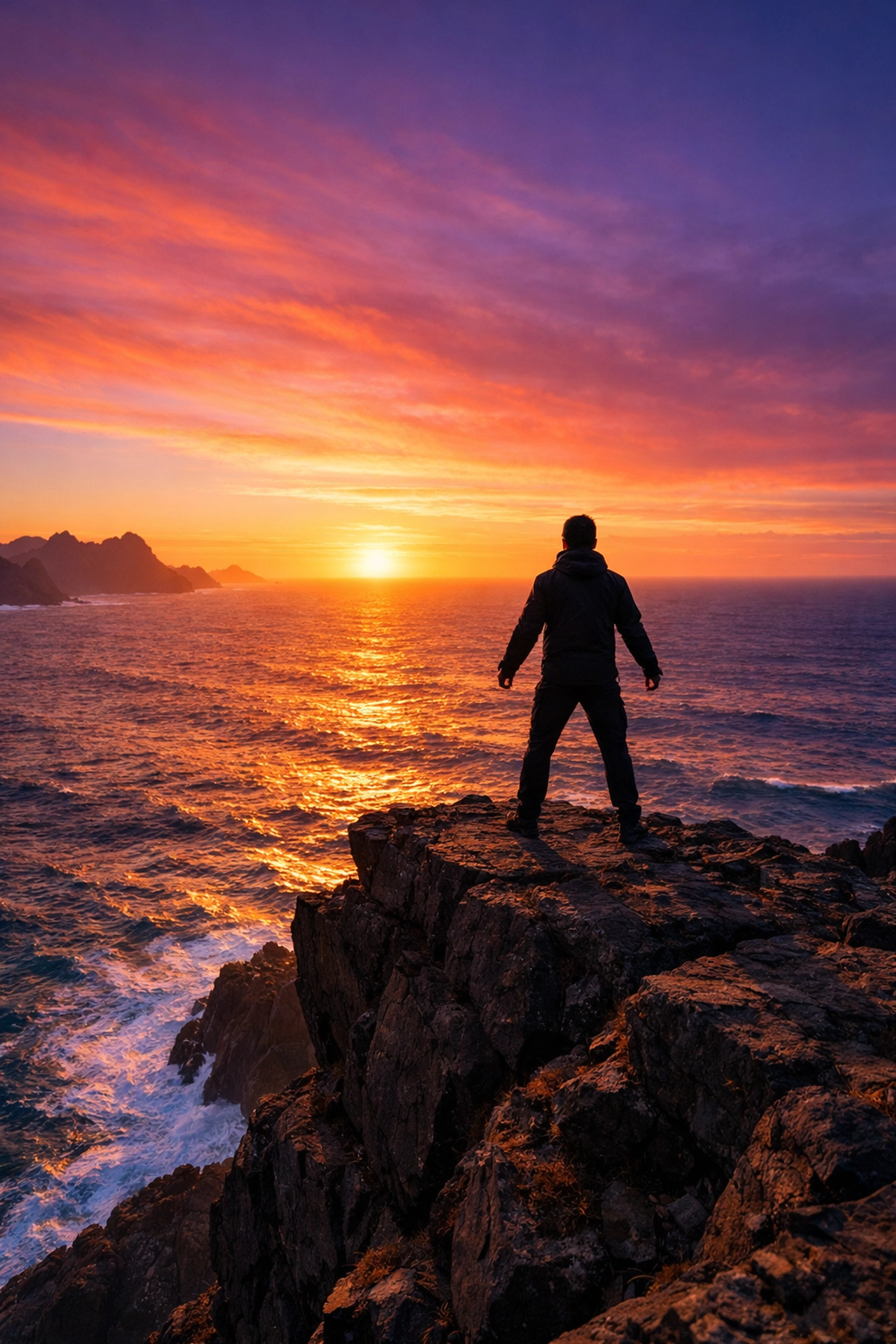 A resilient individual standing by the ocean, representing long-term wellness and burnout recovery success.