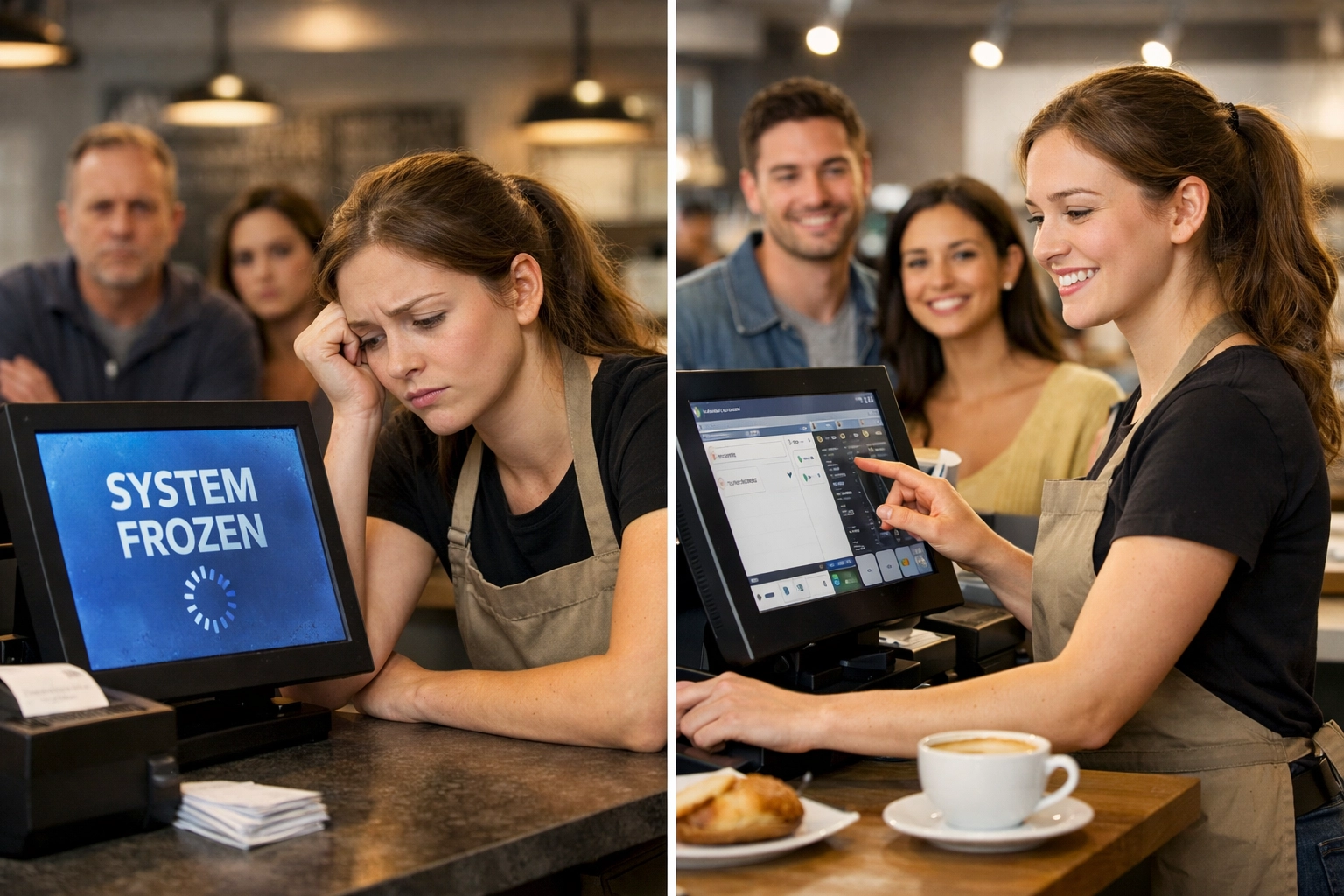 Comparison of slow frozen POS system versus fast reliable restaurant POS during service