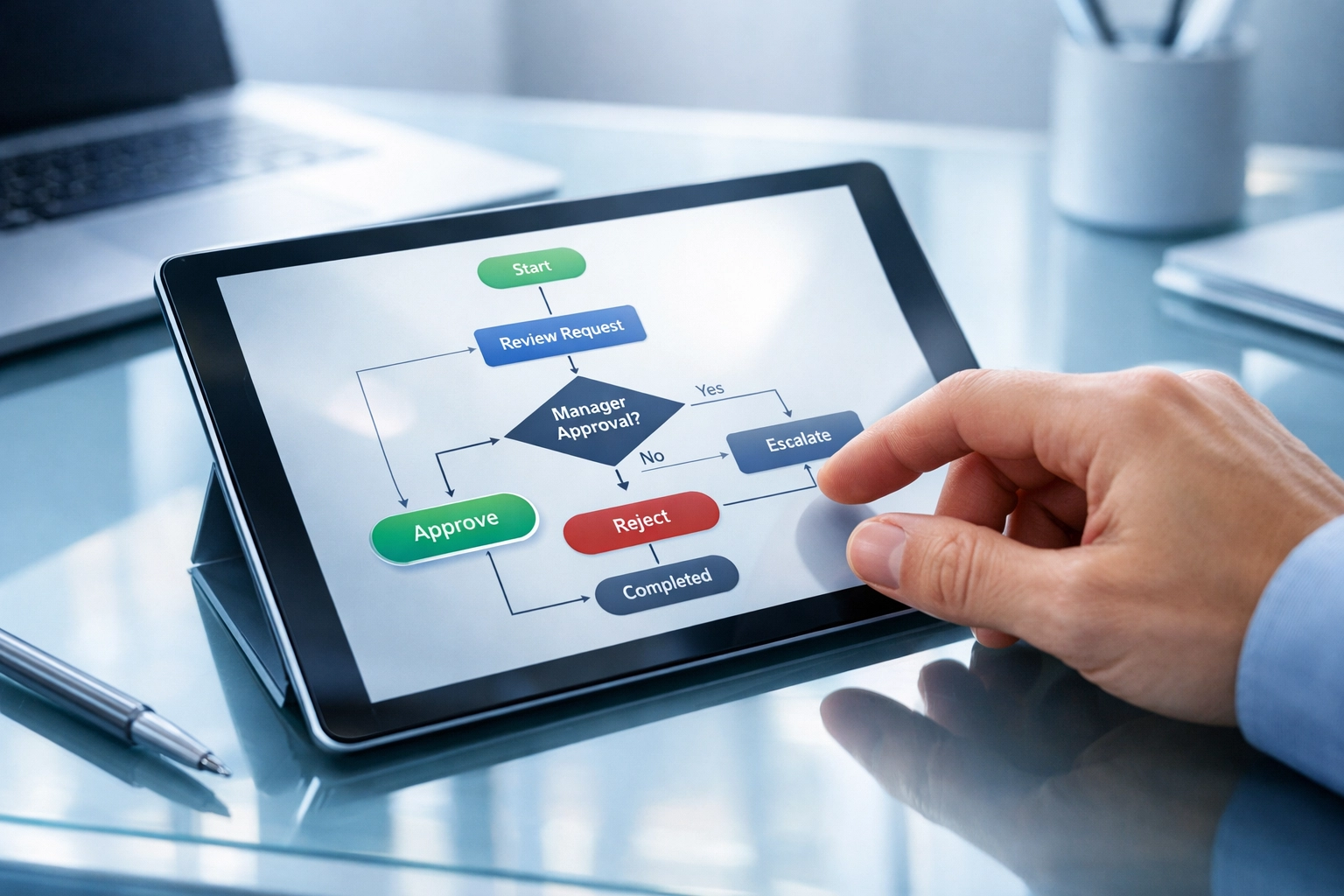 Digital workflow approval interface showing human-in-the-loop decision process