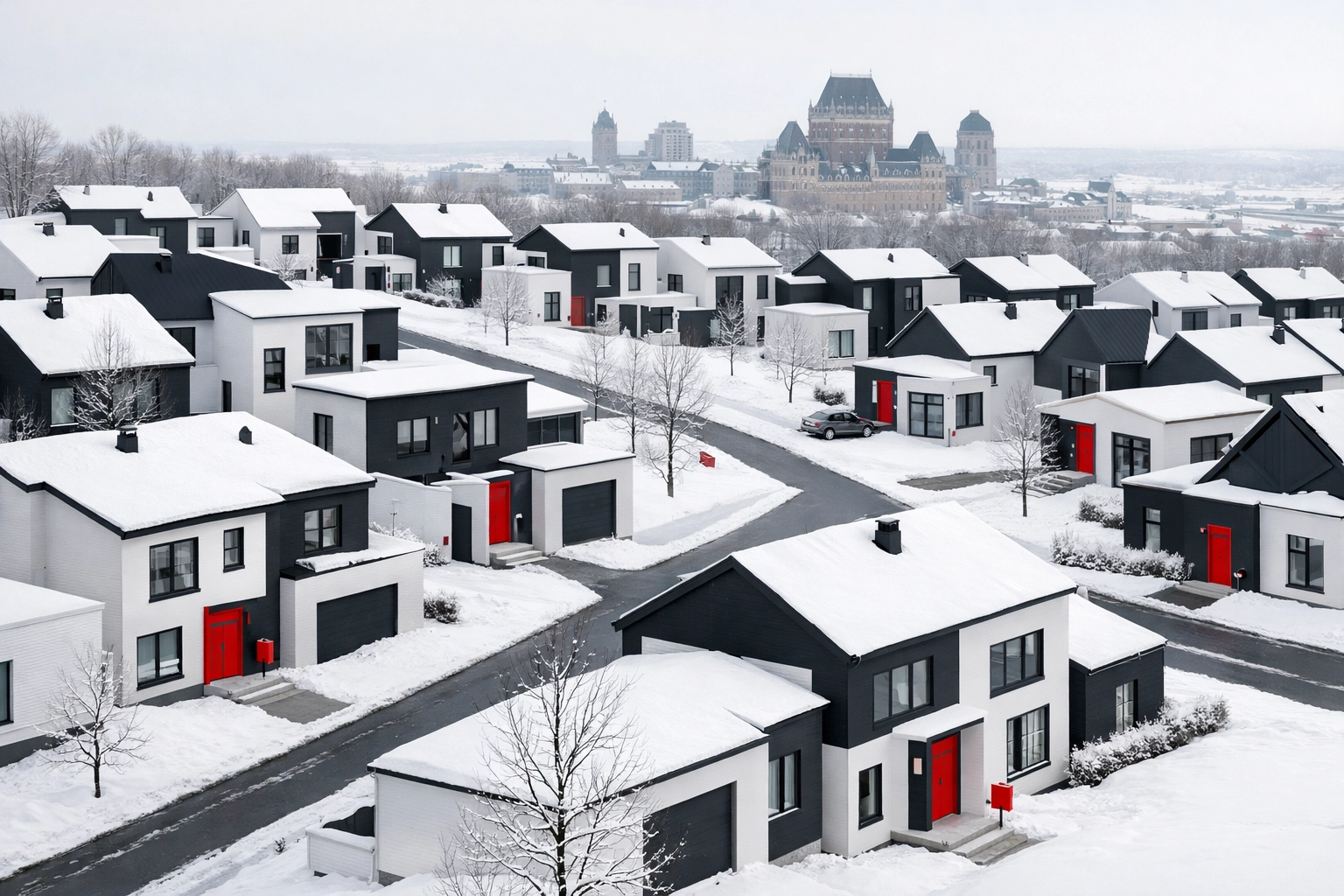 Quartiers résidentiels de Québec en hiver illustrant la pénurie de maisons disponibles en 2026