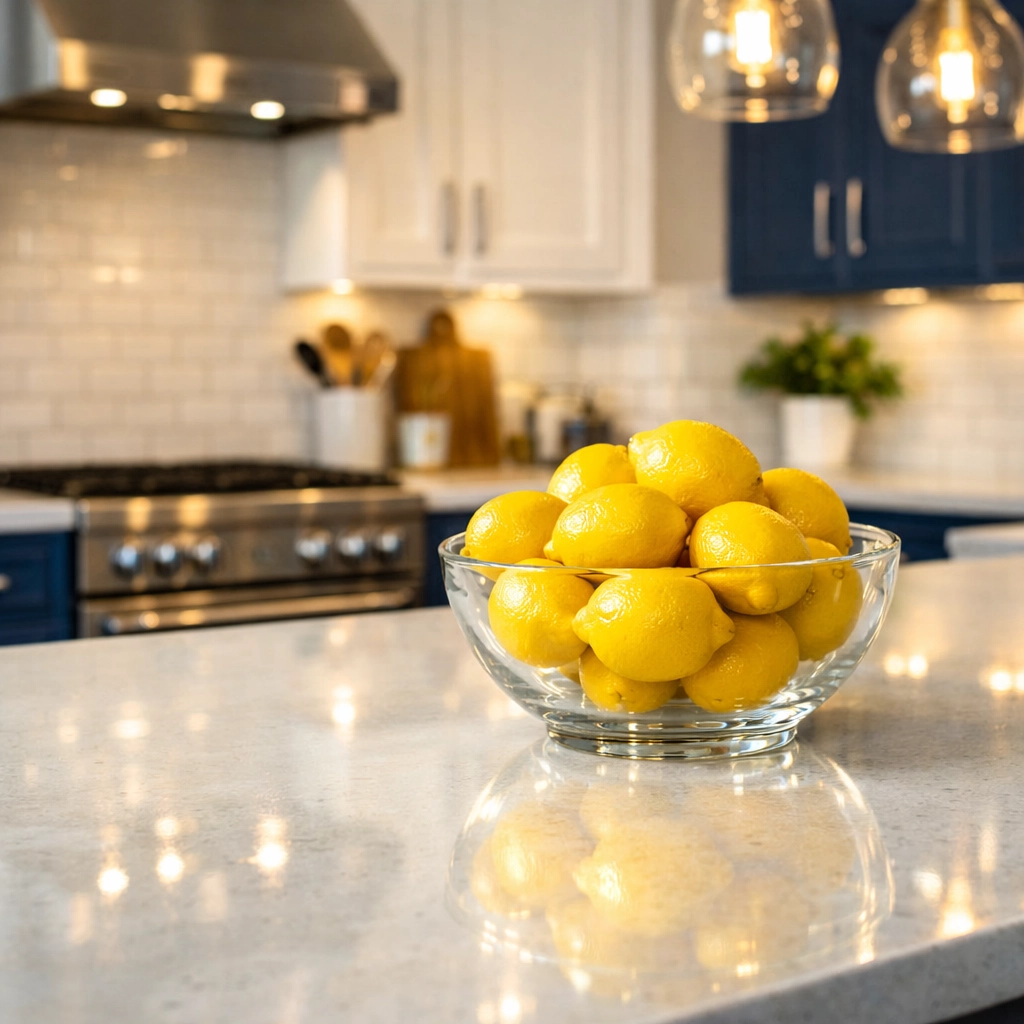 Pristine kitchen with white countertops after a professional deep cleaning Medway mission.