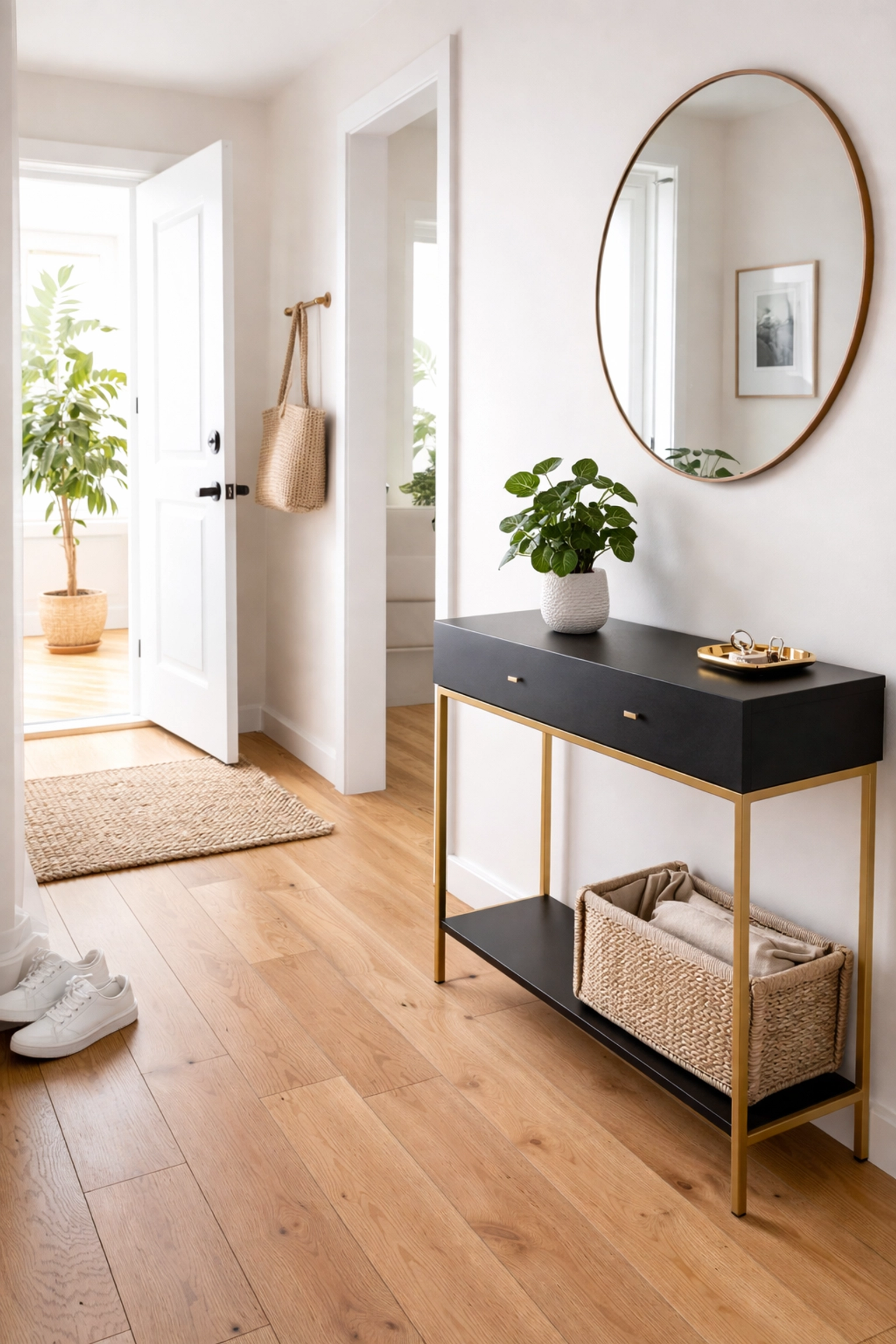 Welcoming apartment entryway with keys and minimalist decor, representing a meticulously prepared property ready for new tenants.