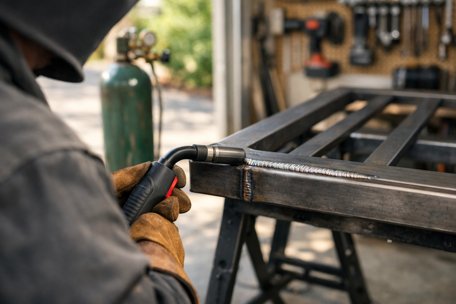 Using an Argon CO2 mix to achieve deep penetration on a steel MIG welding project.