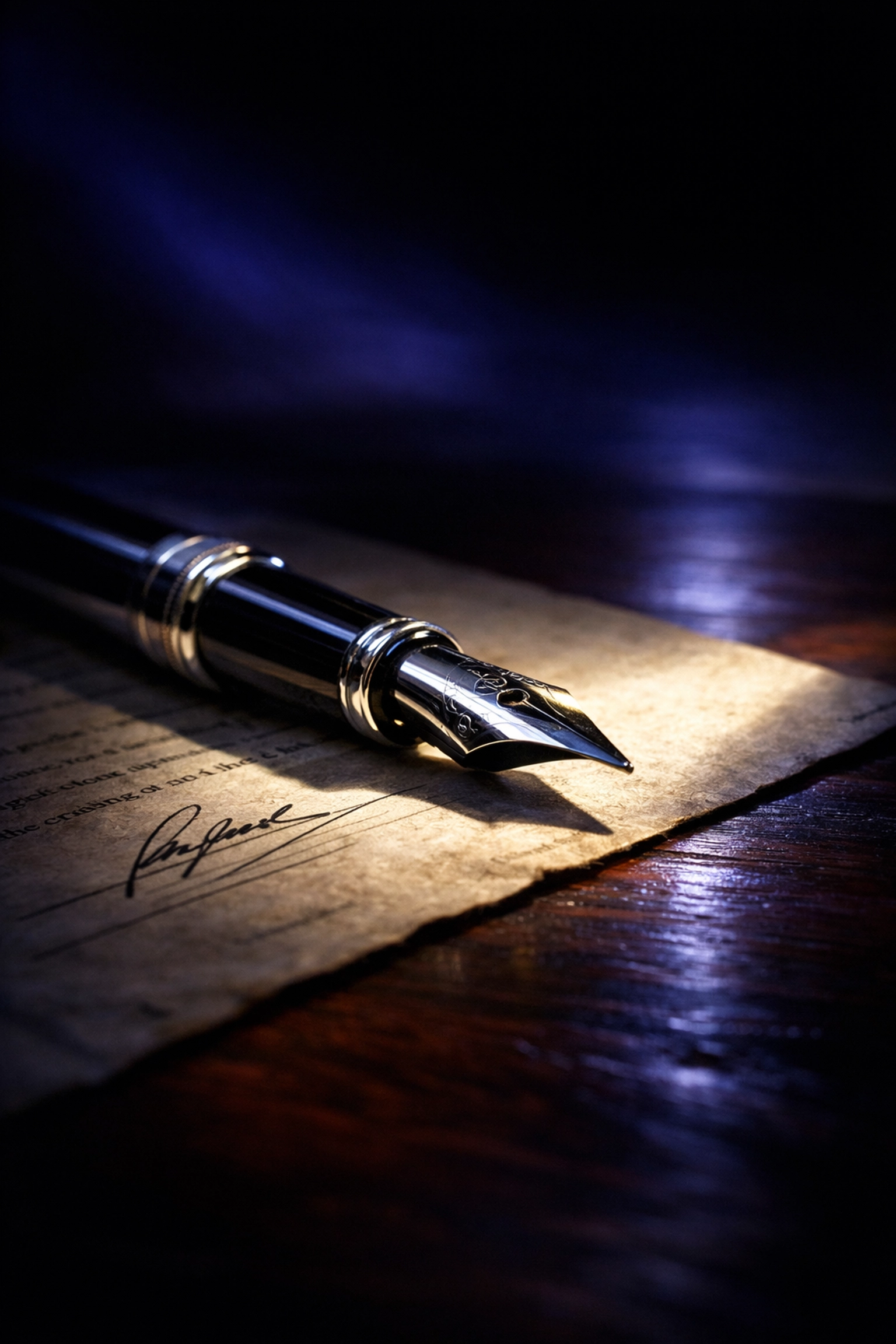 Silver fountain pen on parchment symbolizing commercial finality and sovereign administrative remedies.