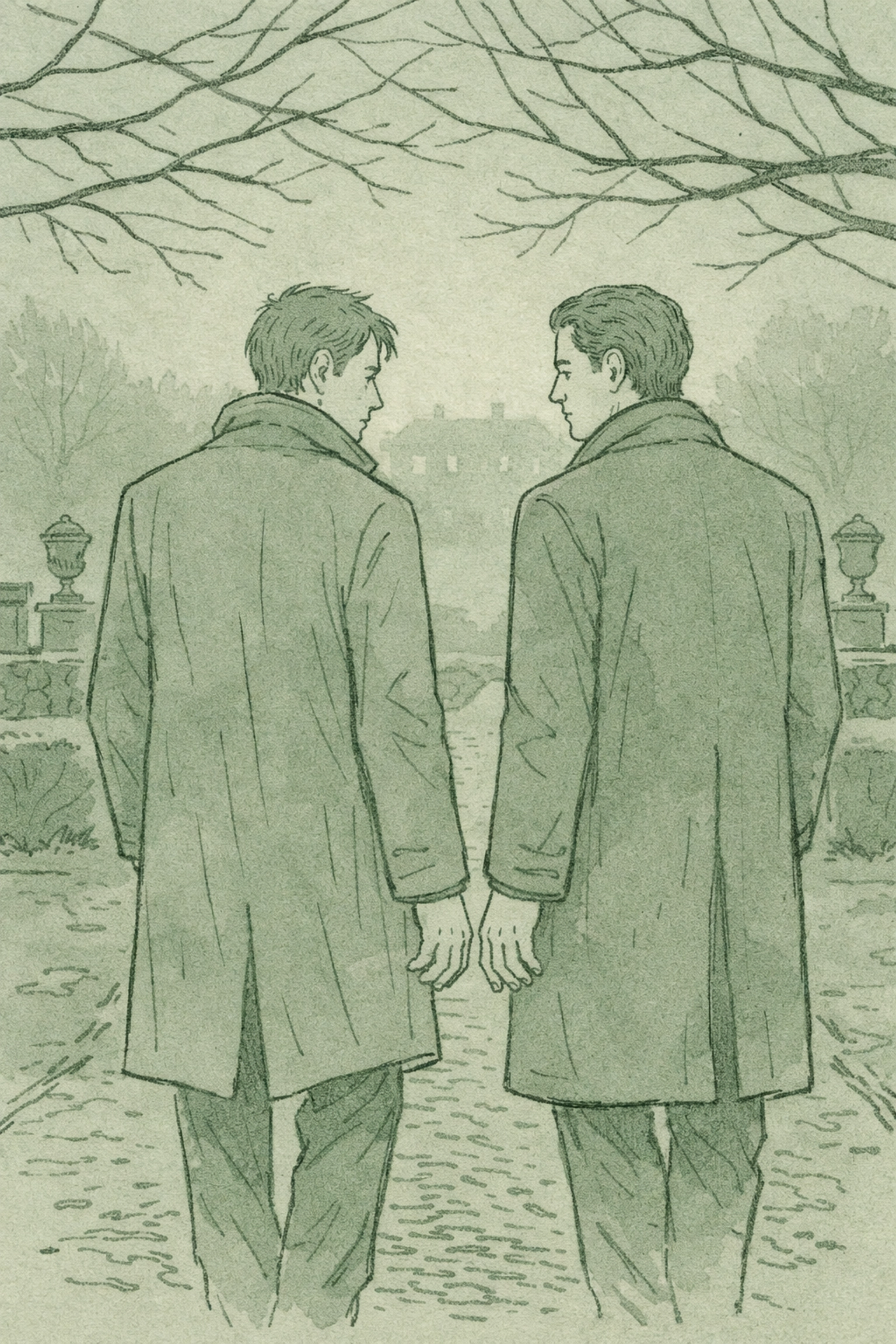 MM romance couple walking through estate gardens in forbidden diplomatic love story