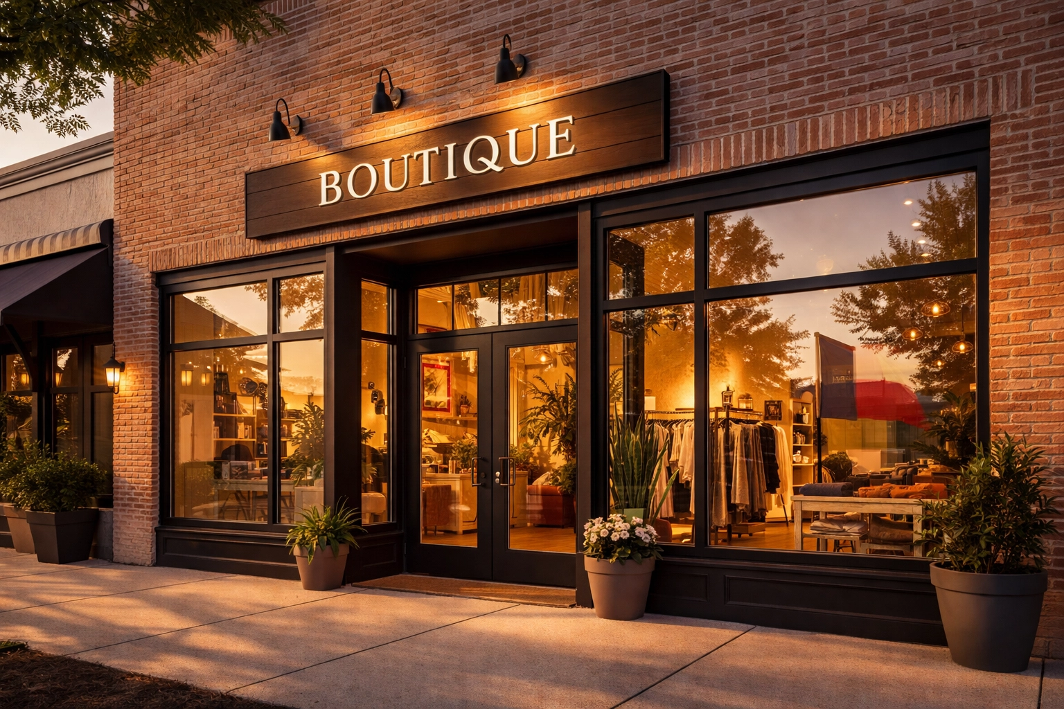 Texas small business storefront at sunset representing local companies benefiting from a Business Owners Policy