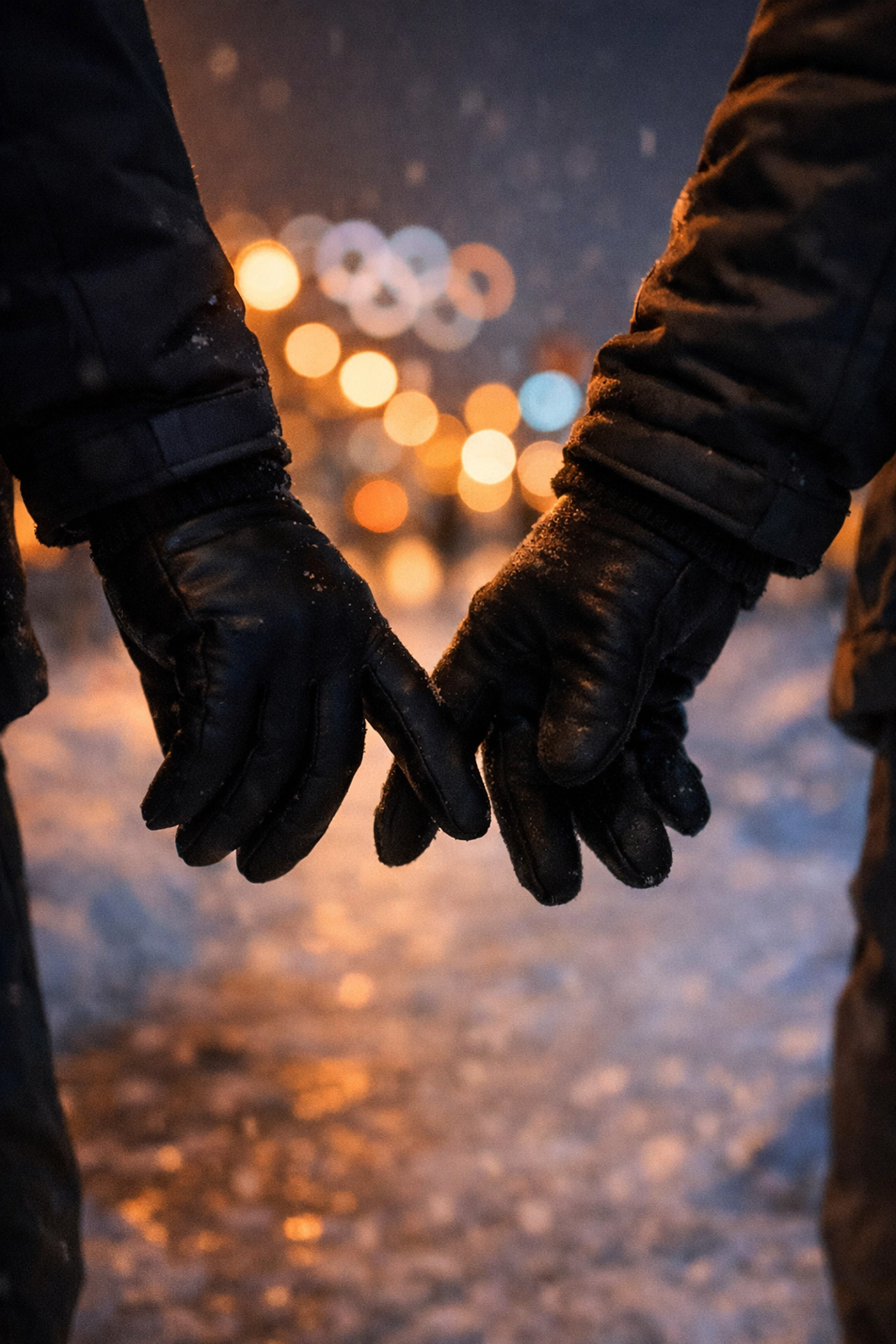 Gay couple's gloved hands nearly touching during secret walk at Olympic Village