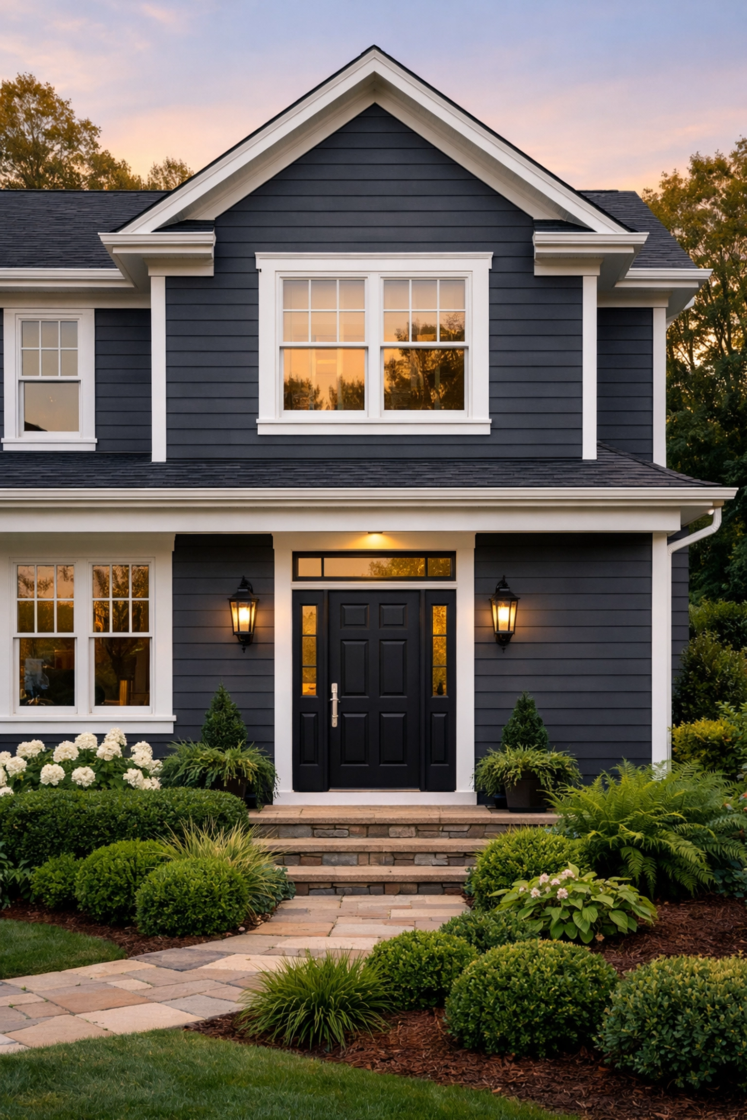 Modern charcoal and white exterior home painting by a professional painter in Atlanta GA.