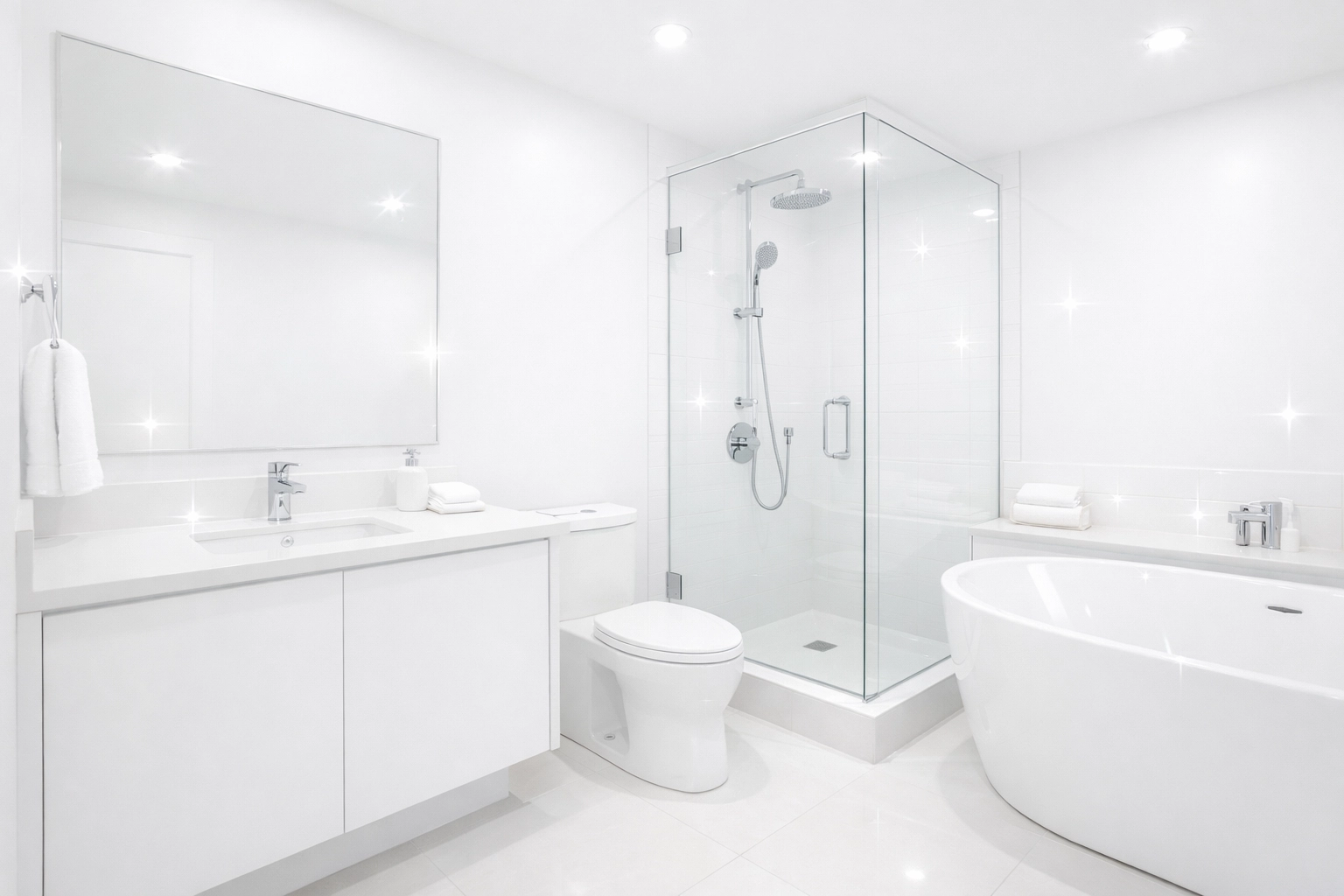 Bright, minimalist bathroom after a professional make-ready clean