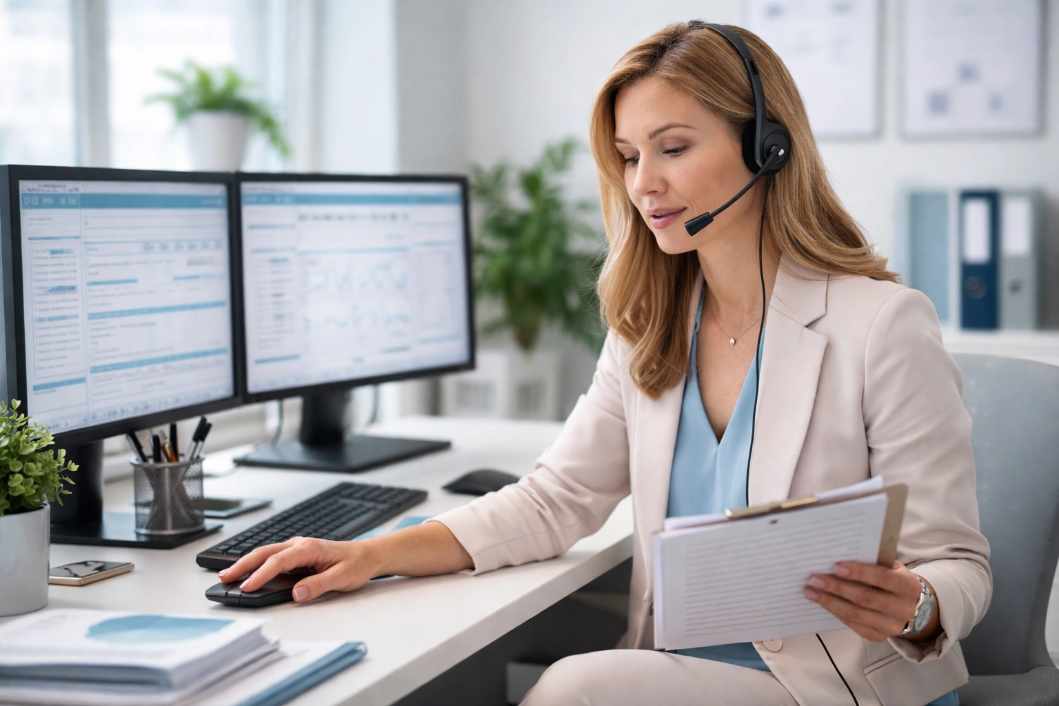 Billing administrator managing prior authorizations for mental health practice claims