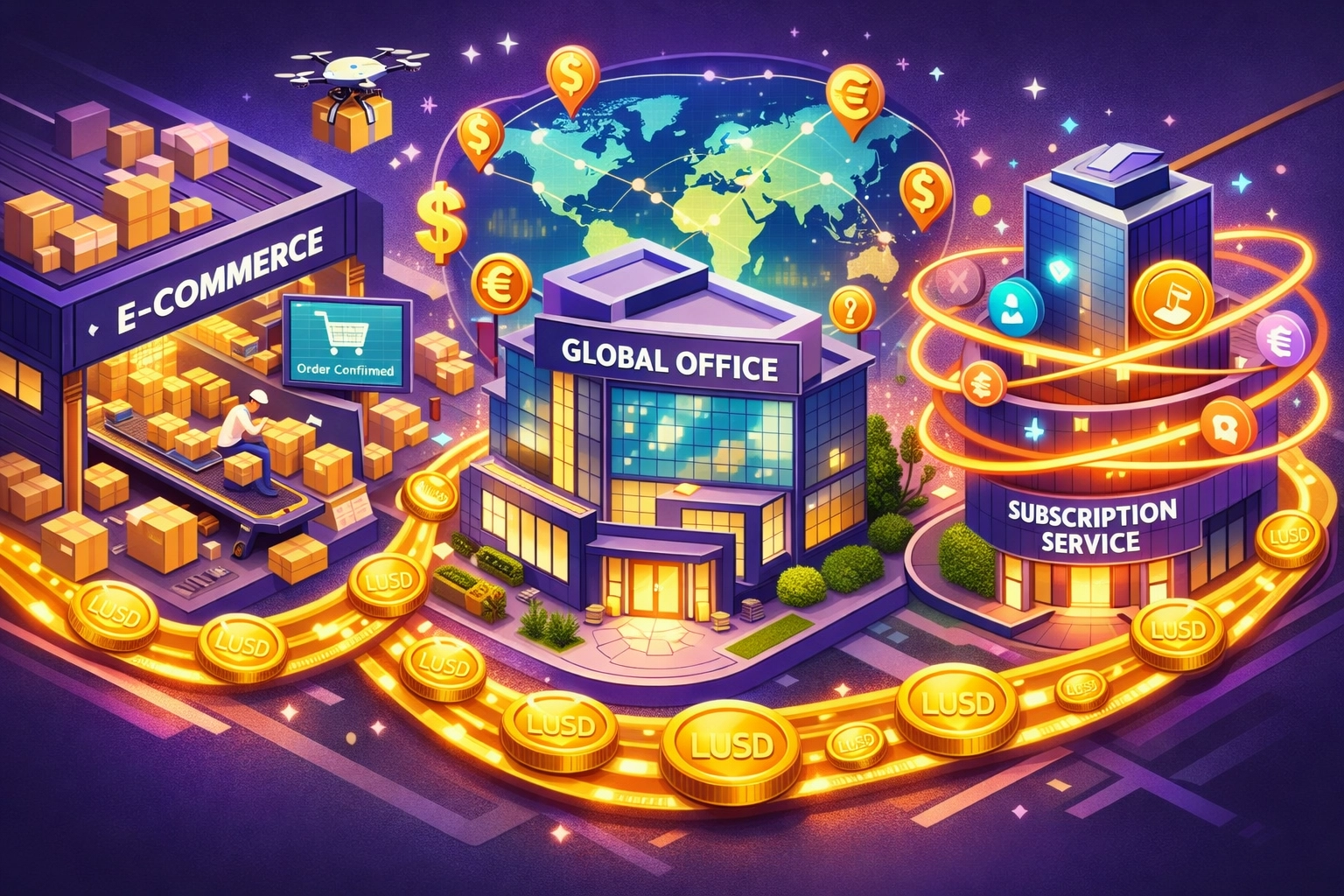 E-commerce, international, and subscription merchants using LUSD cryptocurrency payment solutions