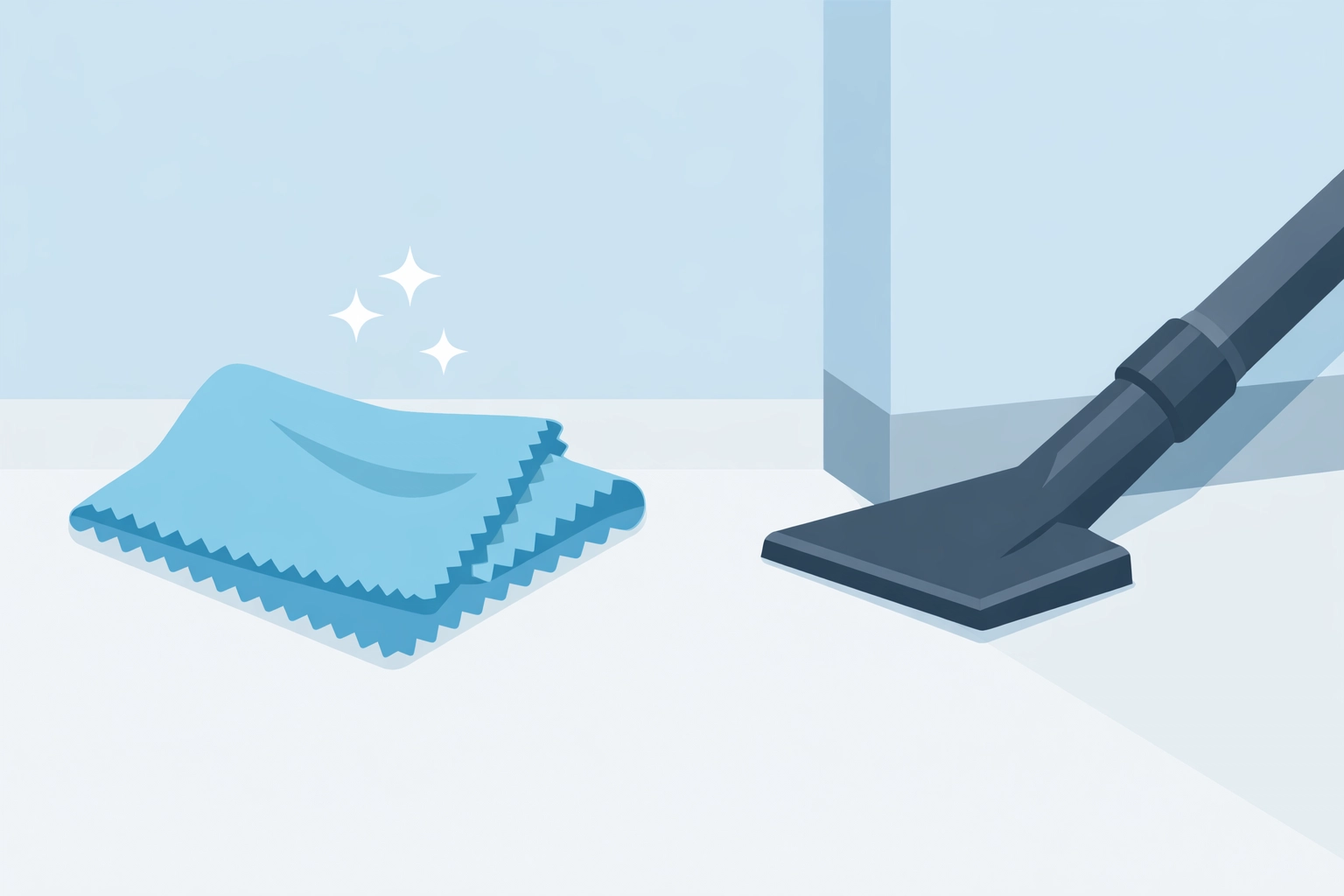 Cleaning drywall dust with a vacuum and microfiber cloth to prepare a surface for joint compound.