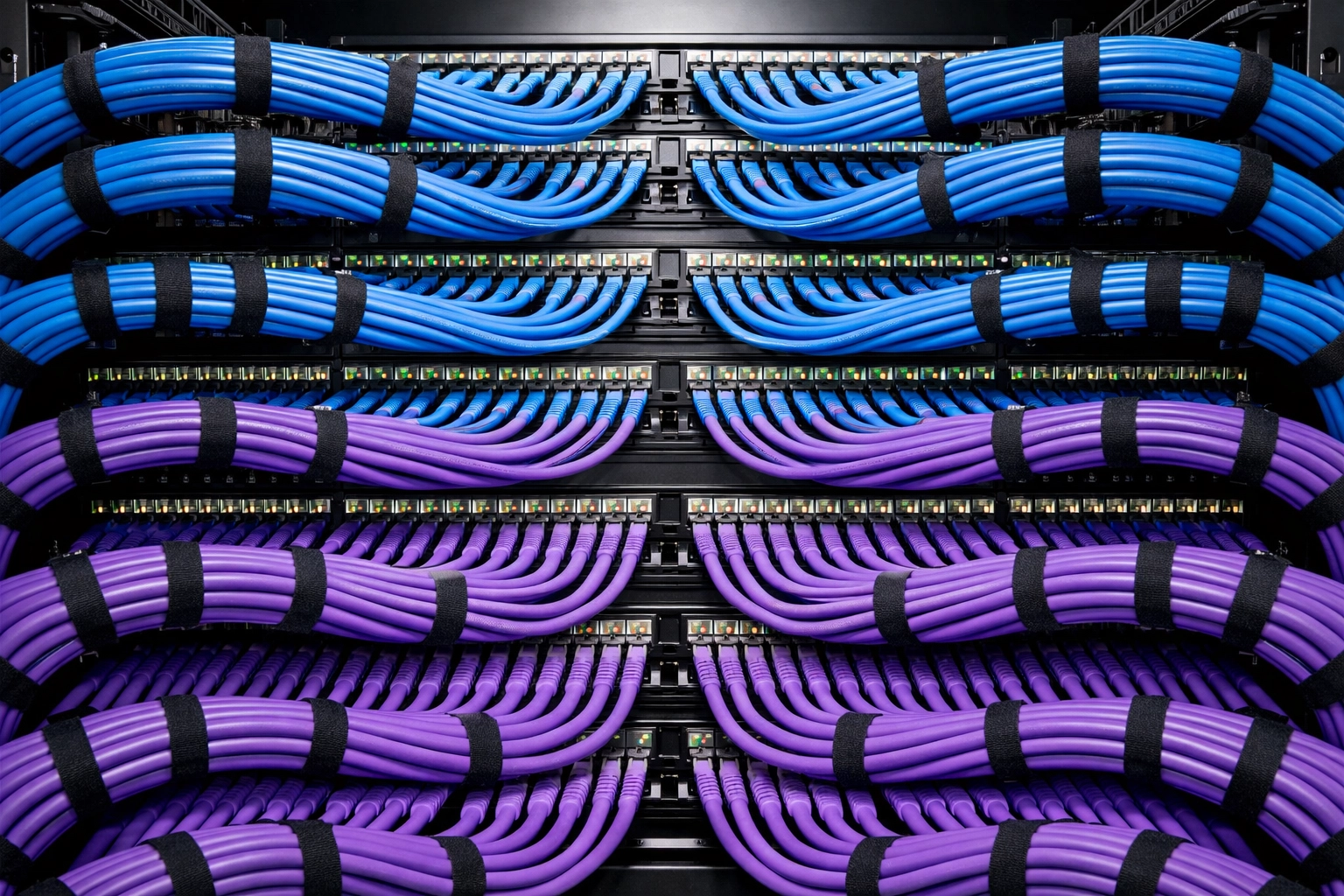 Organized structured cabling and network patch panel for efficient business telecommunications infrastructure.