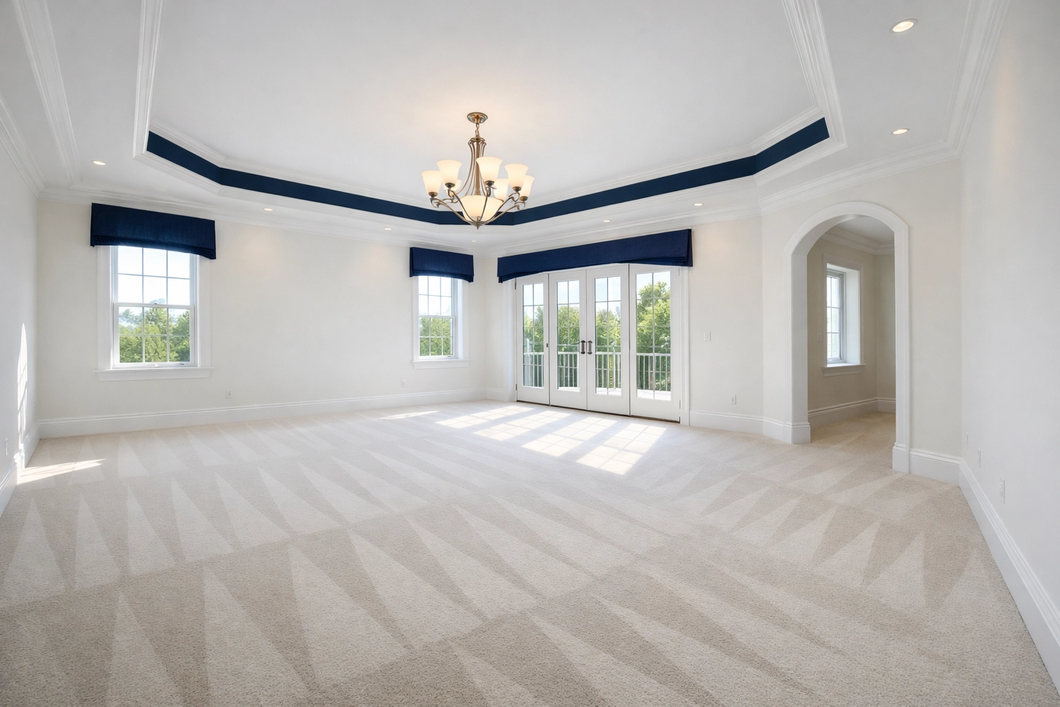 Master bedroom with clean carpet vacuum lines after expert house cleaning in Westborough.