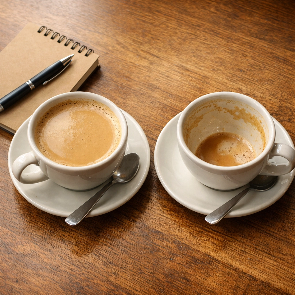 Two coffee cups on cafe table symbolizing casual dating during separation in Virginia
