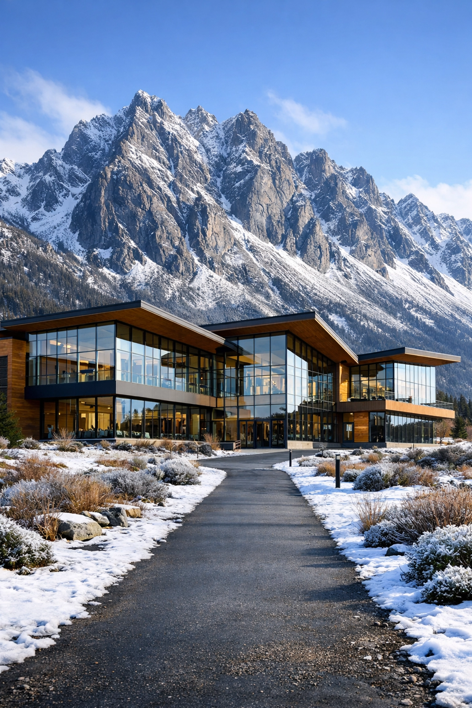 Modern cedar and glass commercial building in Alaska, protected by comprehensive insurance policies.