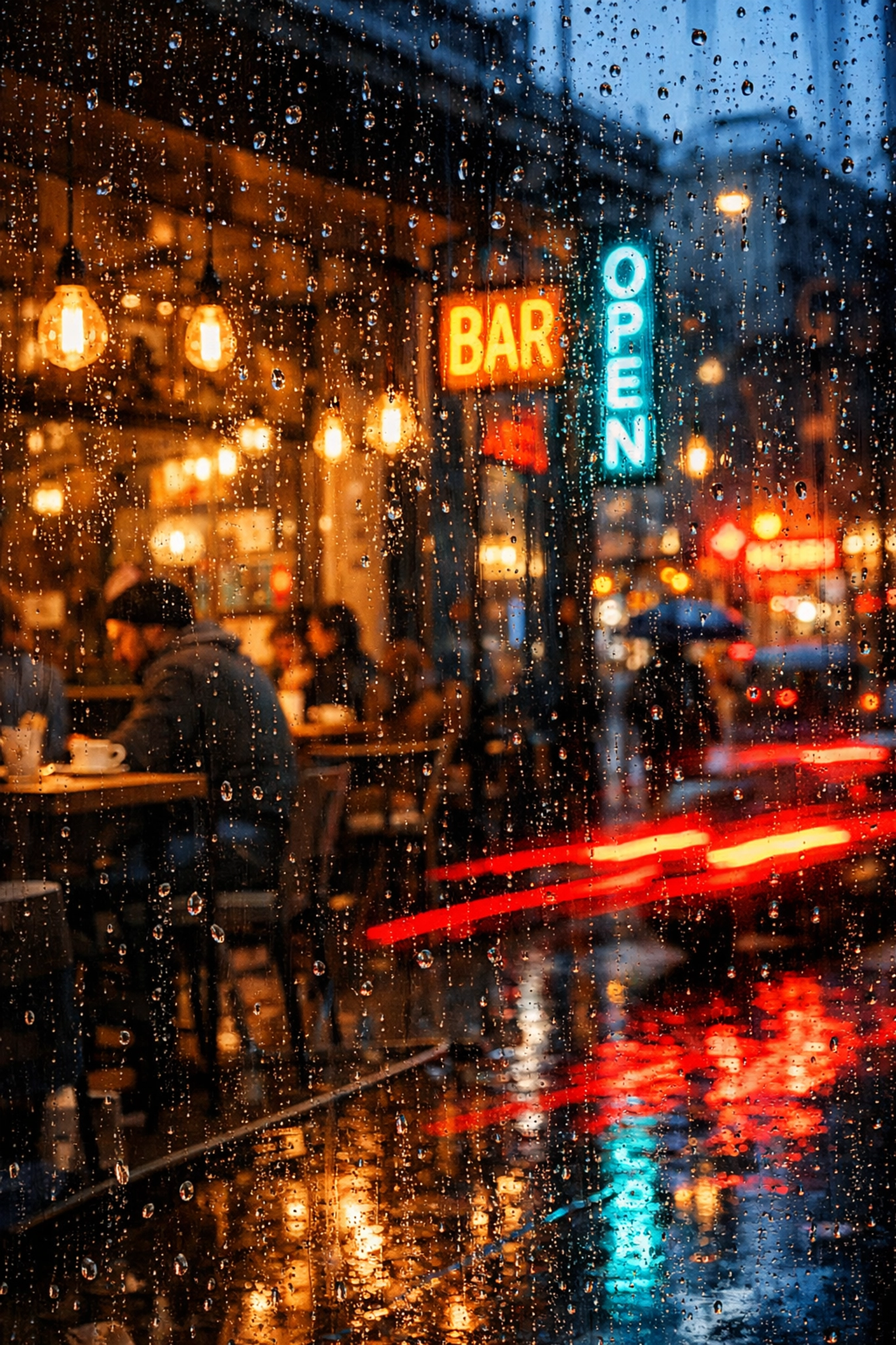 Storefront window reflection with neon lights, a unique street photography idea for a creative portfolio.